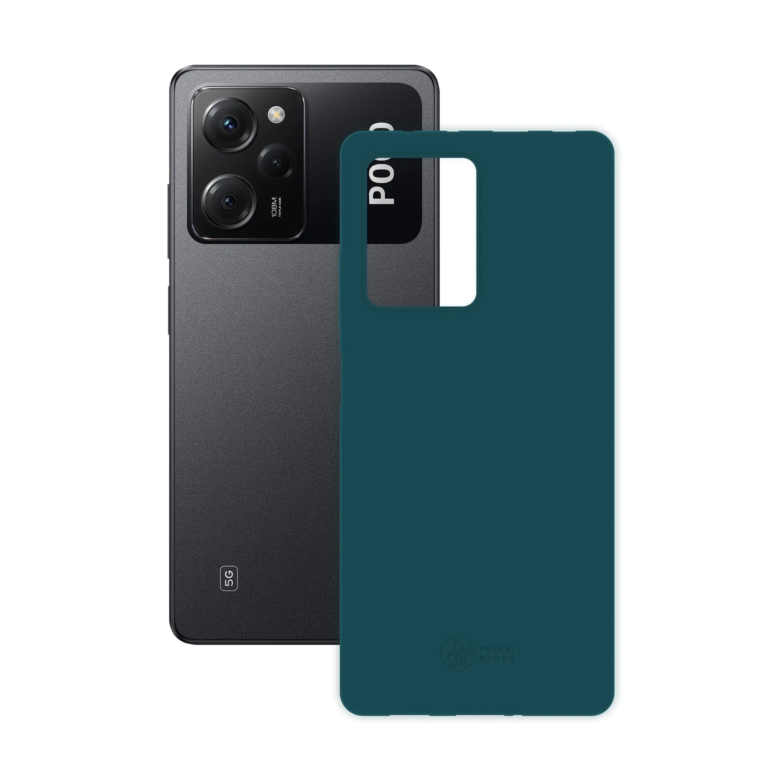 Etui silikonowe matowe morskie Polski Banan obok telefonu Xiaomi POCO X5 Pro