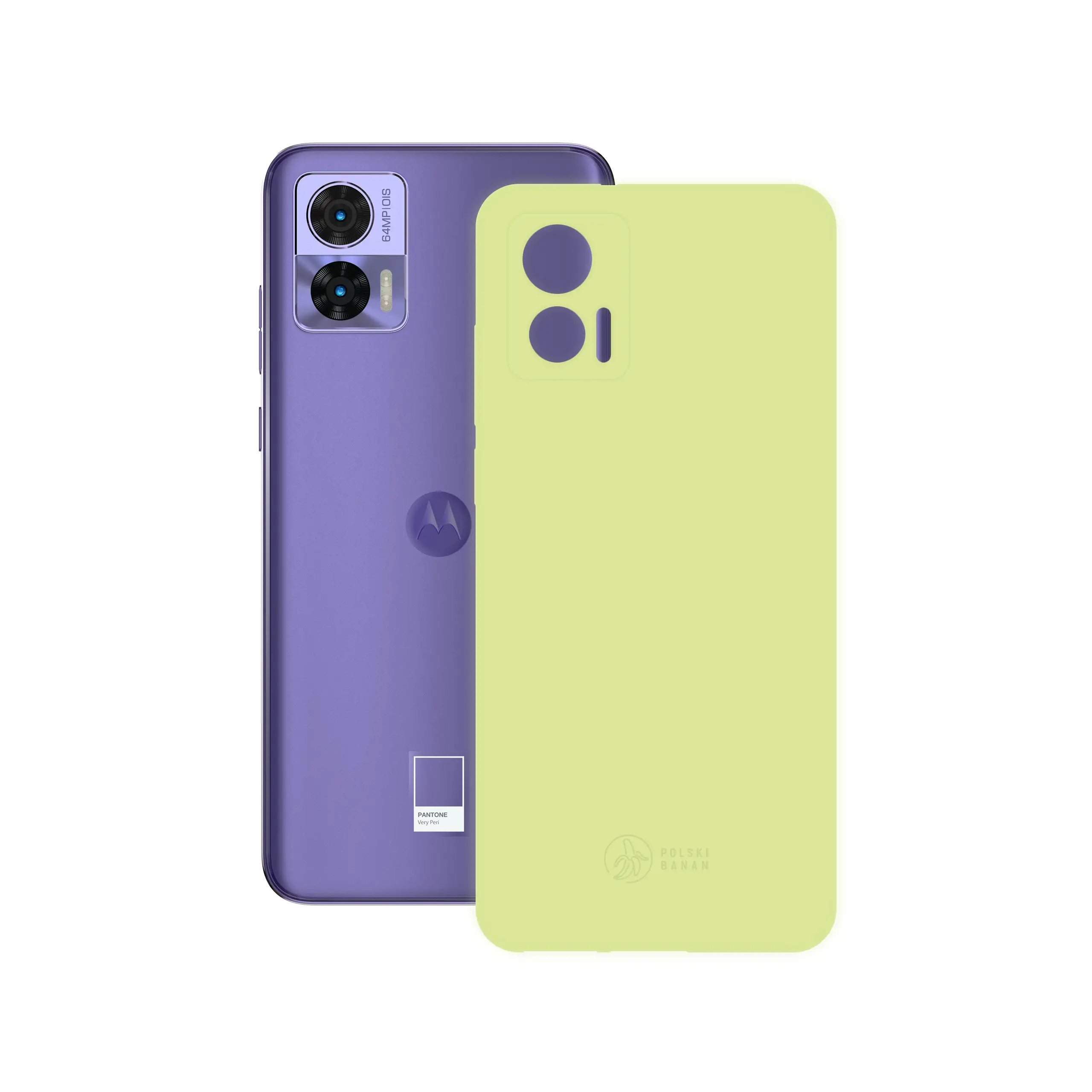 Etui silikonowe matowe pistacjowe Polski Banan obok telefonu Motorola Edge 30 Neo
