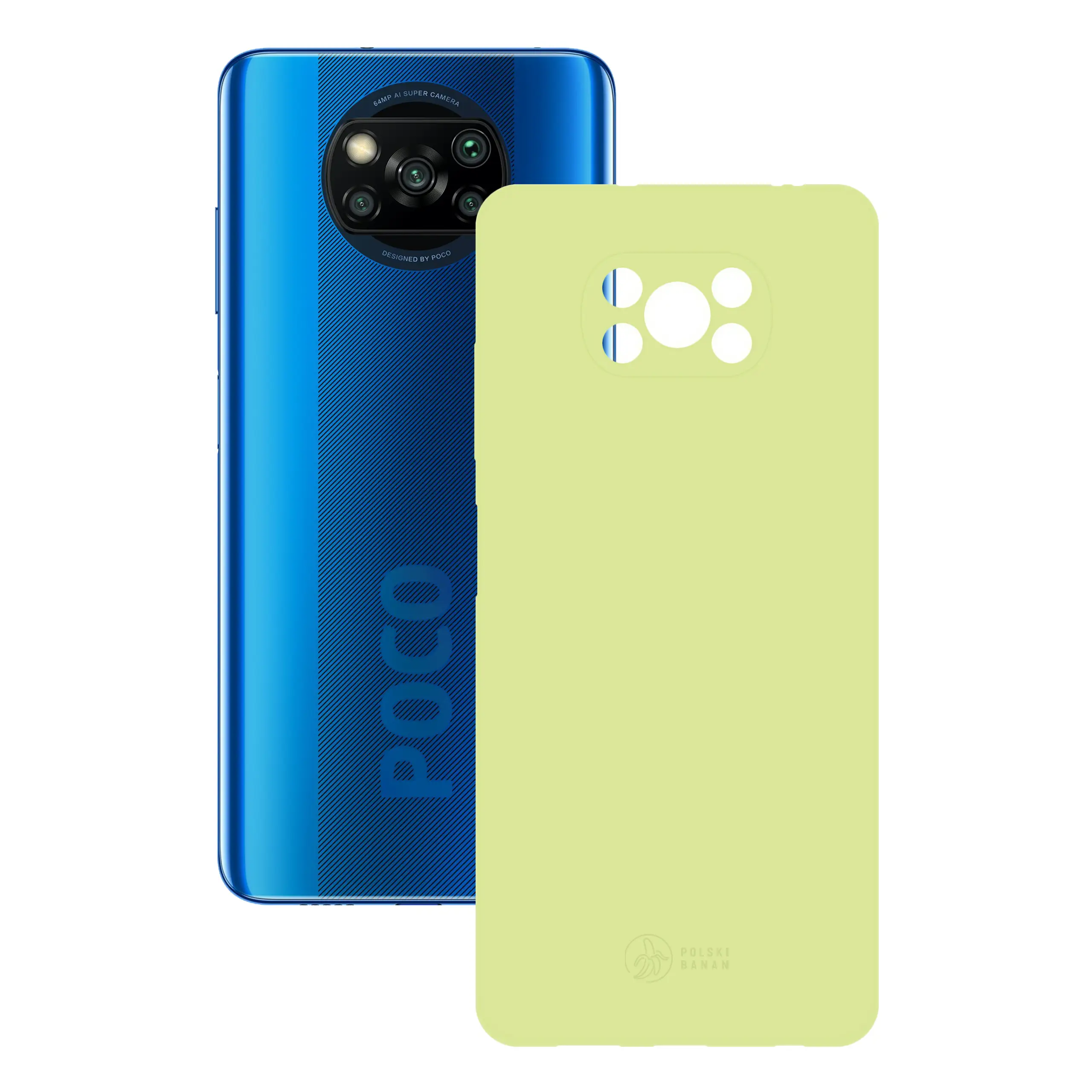 Etui silikonowe matowe pistacjowe Polski Banan obok telefonu Xiaomi POCO X3 NFC / X3 Pro