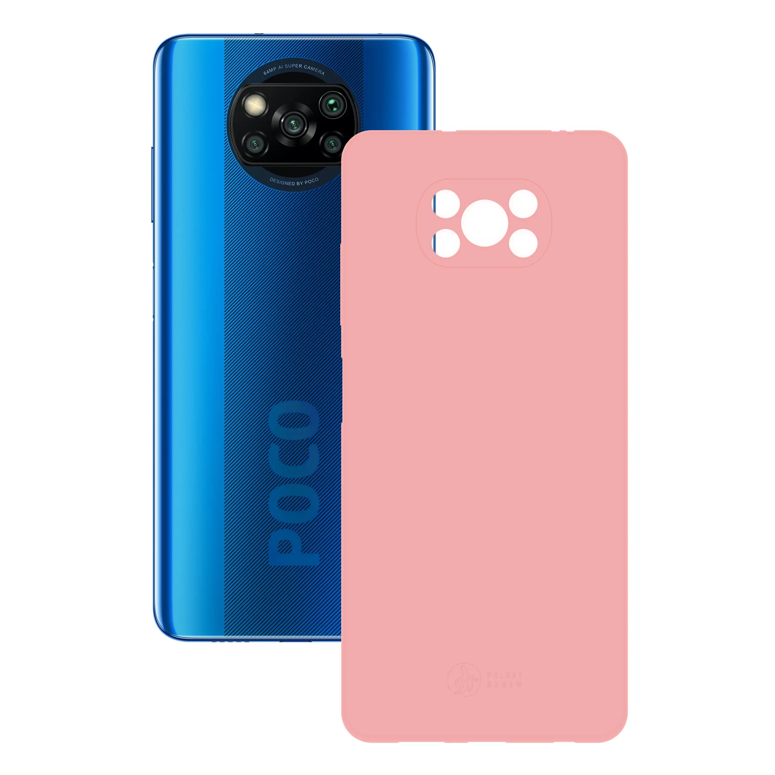 Etui silikonowe matowe różowe Polski Banan obok telefonu Xiaomi POCO X3 NFC / X3 Pro