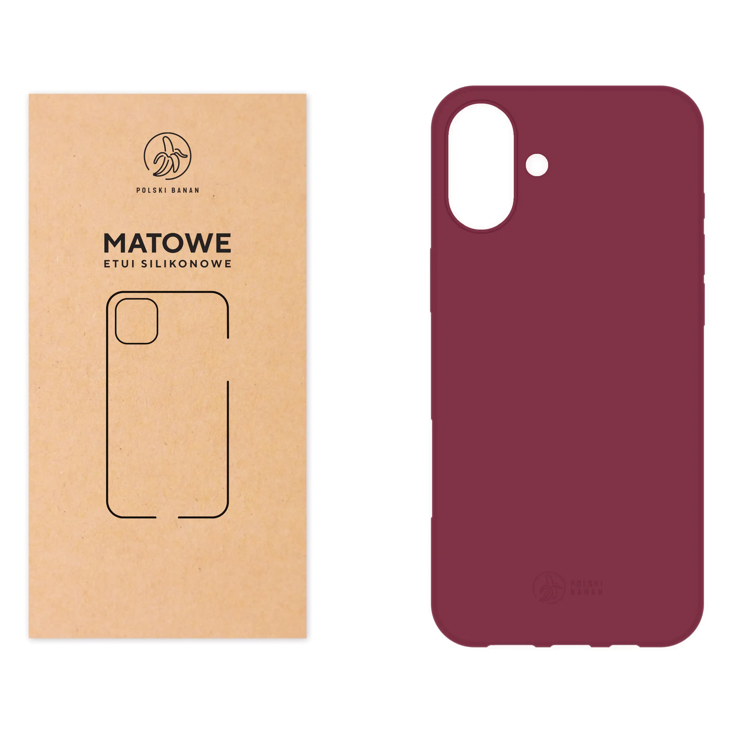 Etui silikonowe matowe wiśniowe Polski Banan do Apple iPhone 16 Plus