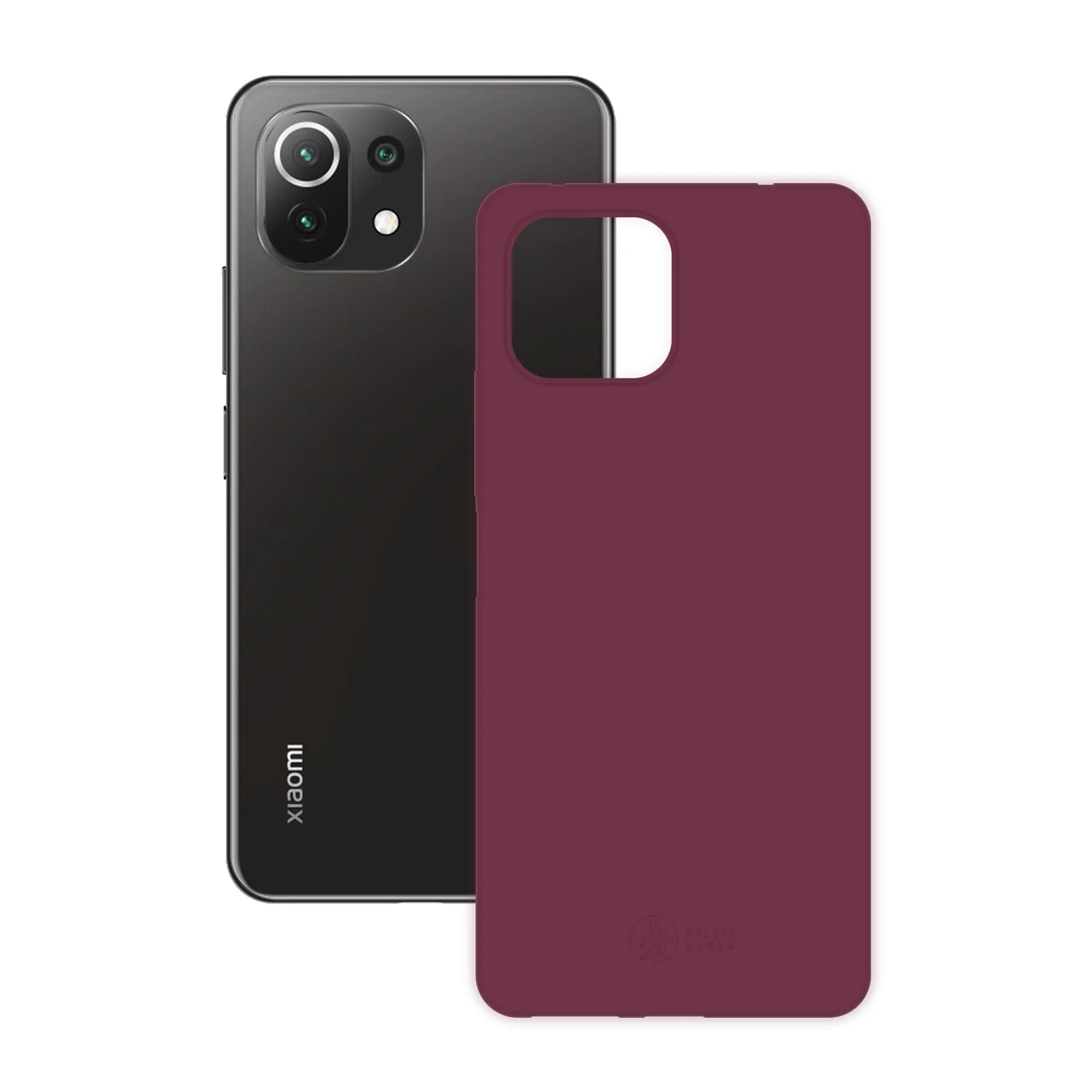 Etui silikonowe matowe wiśniowe Polski Banan obok telefonu Xiaomi Mi 11 Lite / Mi 11 Lite 5G