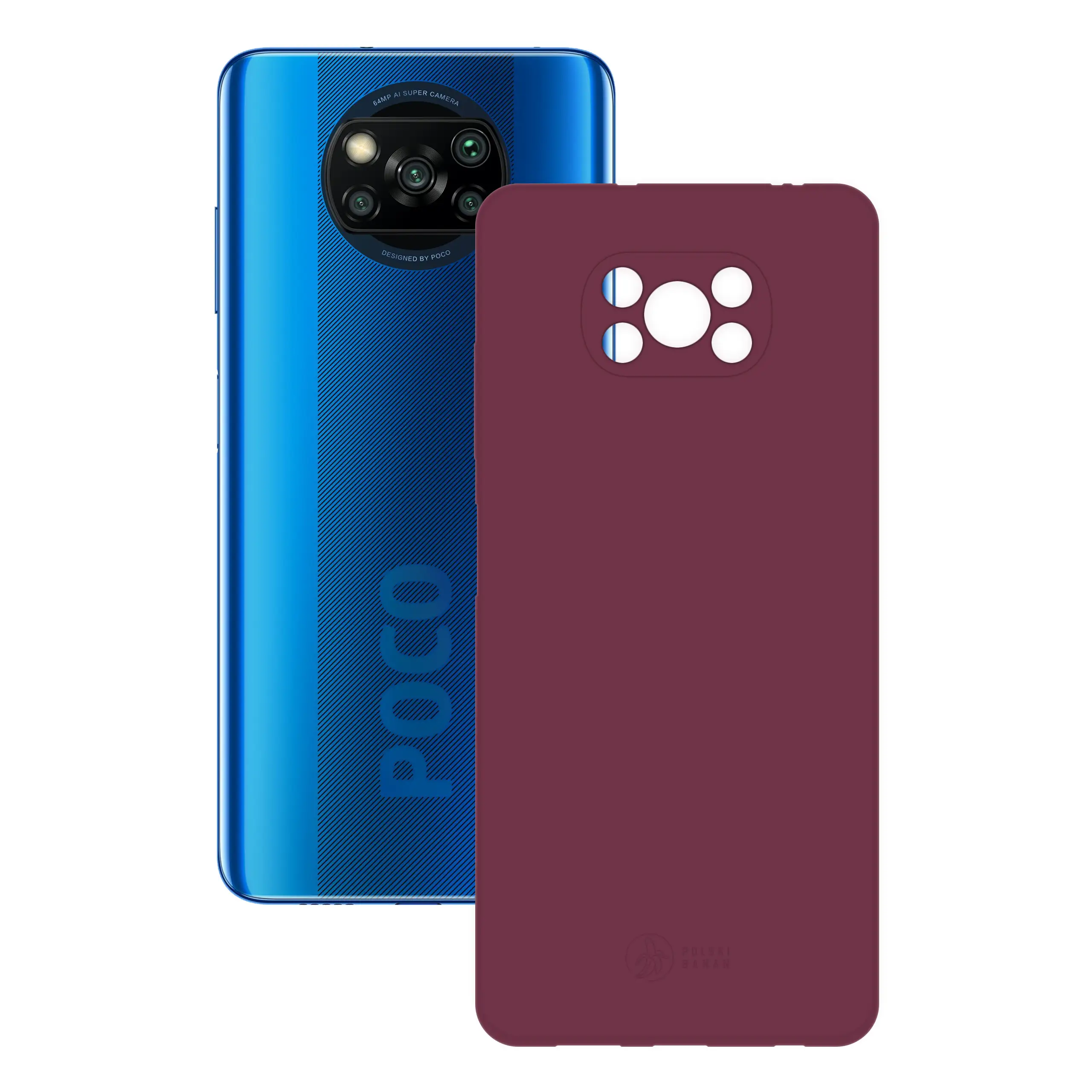 Etui silikonowe matowe wiśniowe Polski Banan obok telefonu Xiaomi POCO X3 NFC / X3 Pro