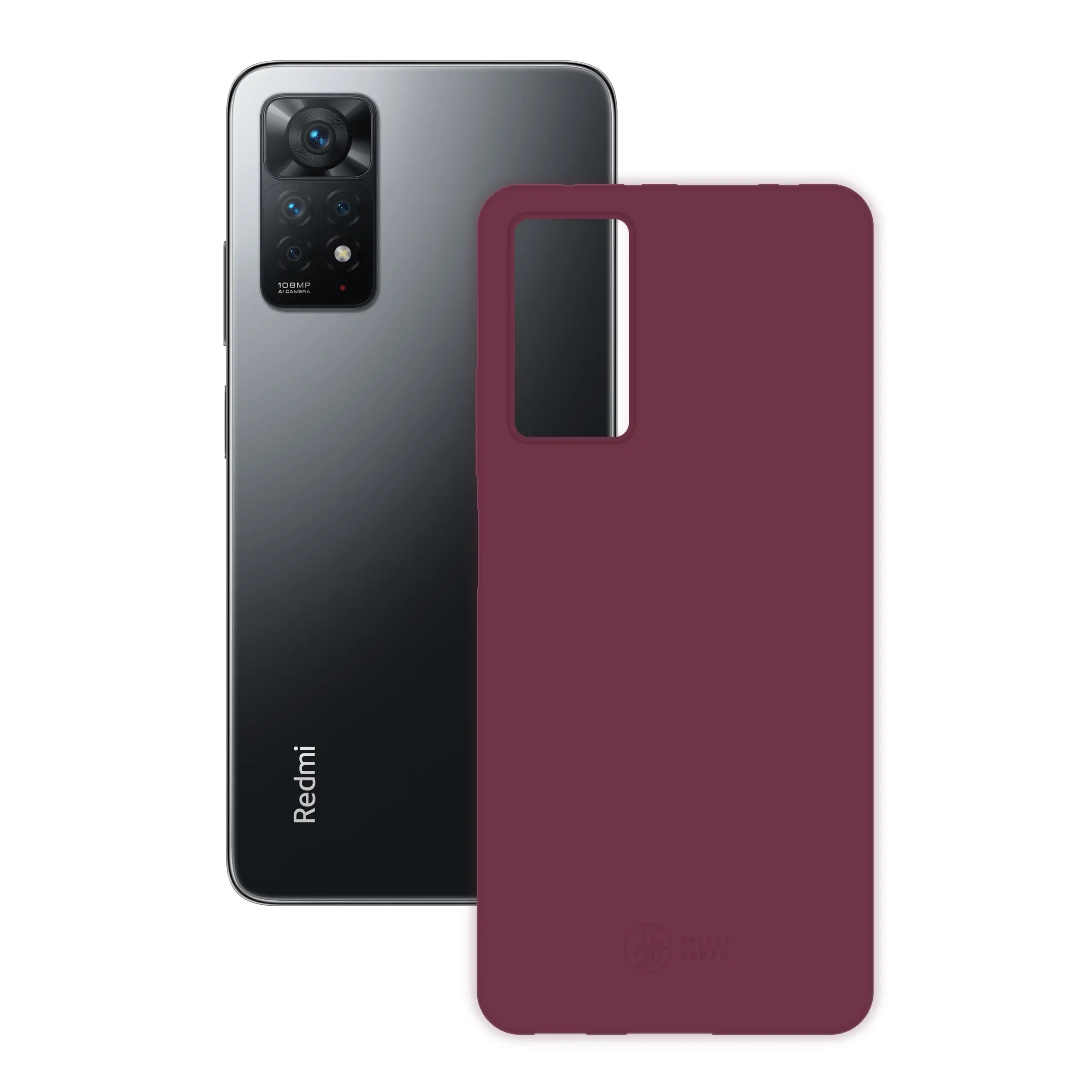 Etui silikonowe matowe wiśniowe Polski Banan obok telefonu Xiaomi Redmi Note 11 Pro / 11 Pro 5G