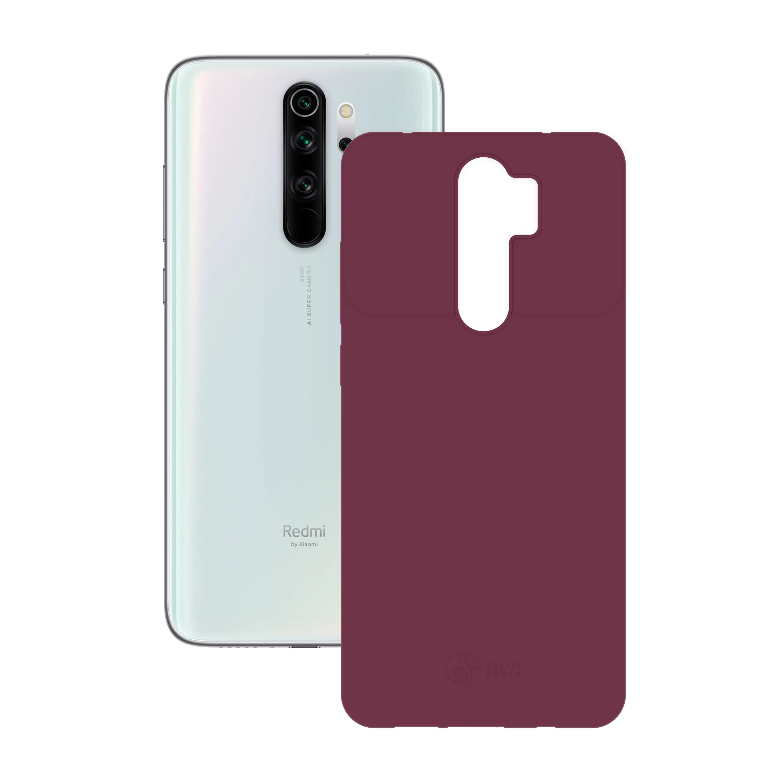Etui silikonowe matowe wiśniowe Polski Banan obok telefonu Xiaomi Redmi Note 8 Pro