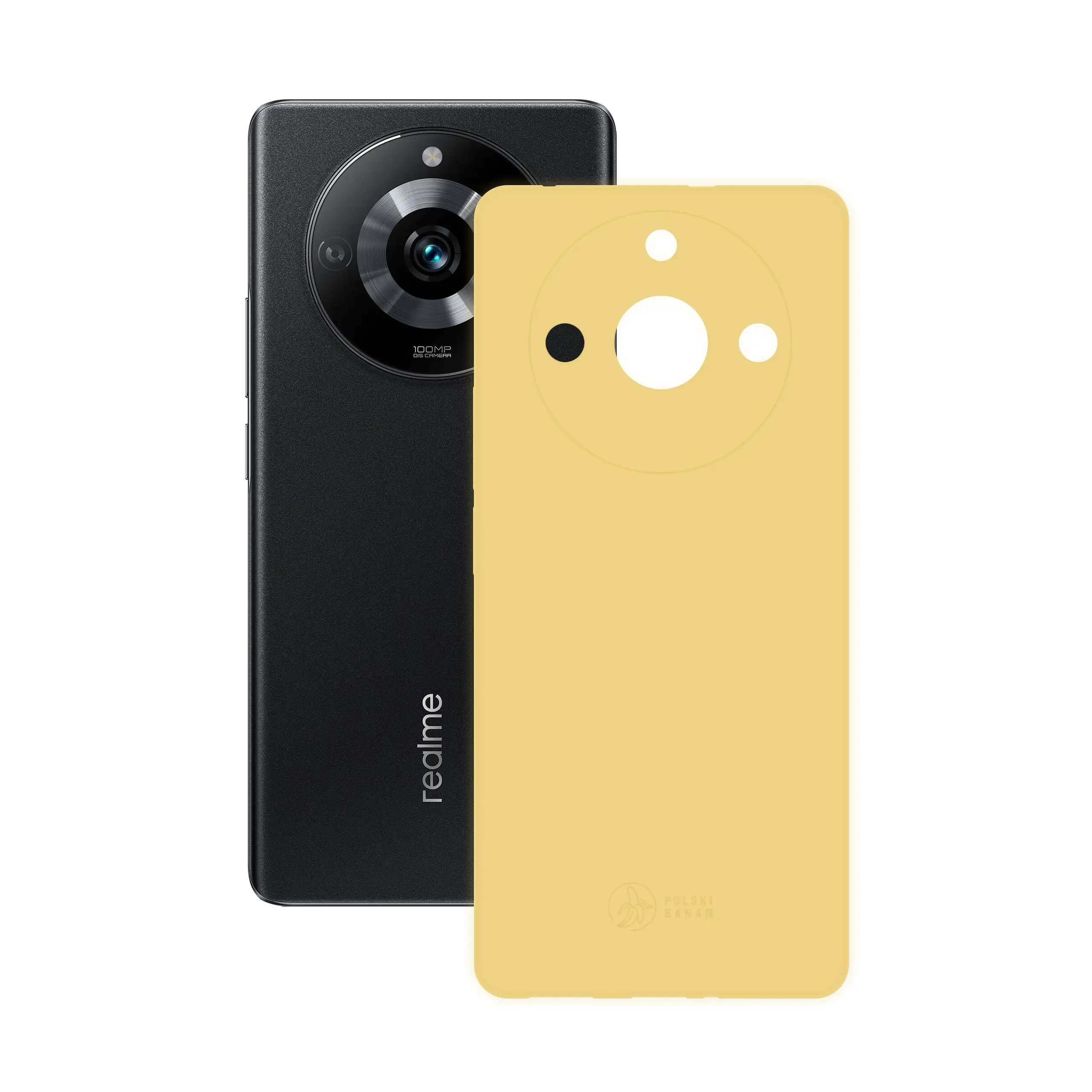 Etui silikonowe matowe żółte Polski Banan obok telefonu Realme 11 Pro / 11 Pro Plus