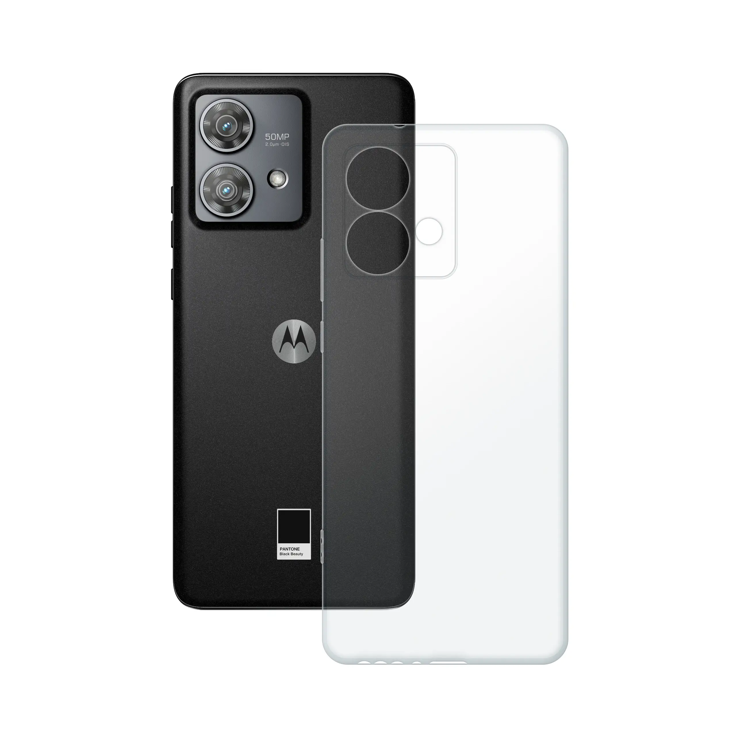 Etui silikonowe przezroczyste Polski Banan obok telefonu Motorola Edge 40 Neo