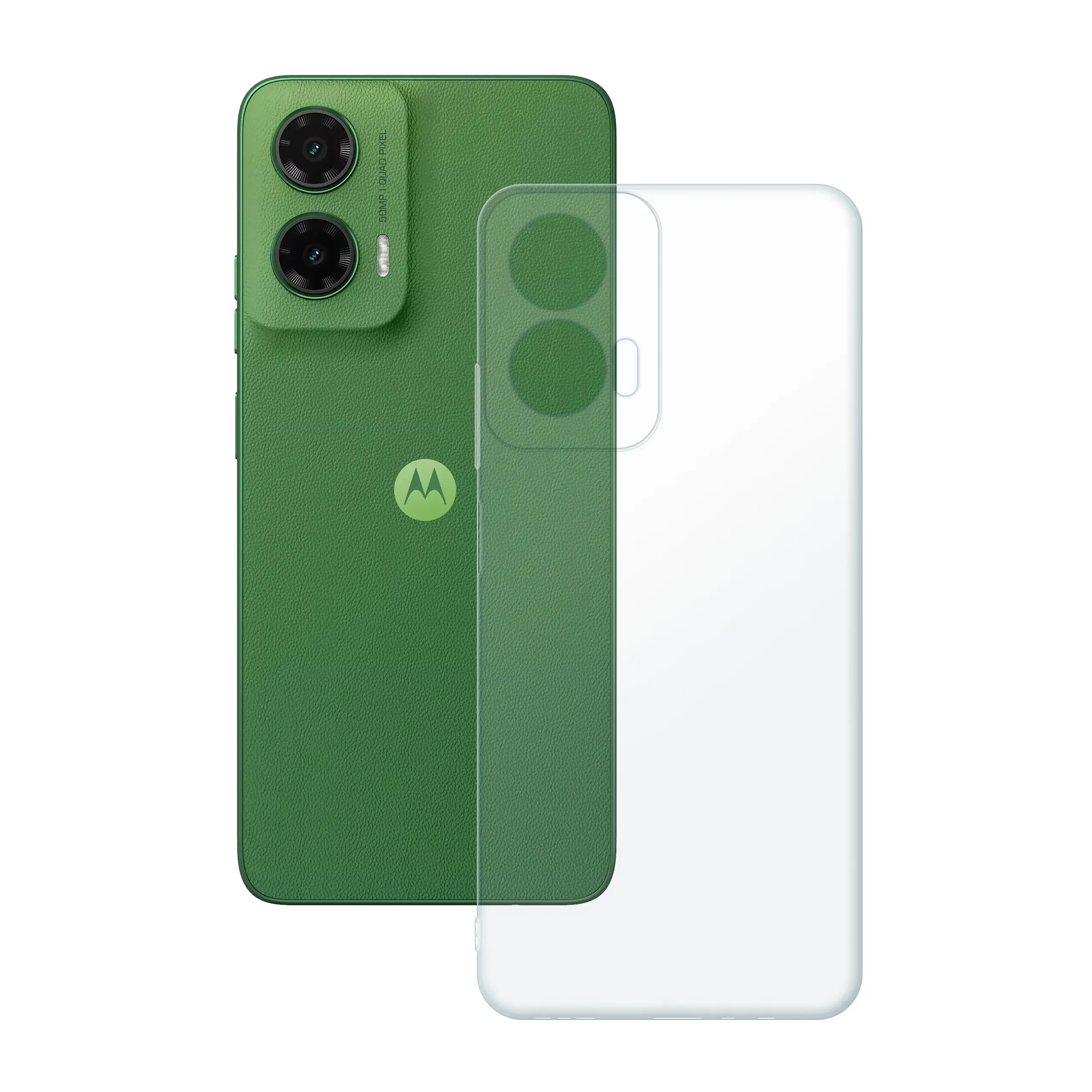 Etui silikonowe przezroczyste Polski Banan obok telefonu Motorola Moto G35 5G