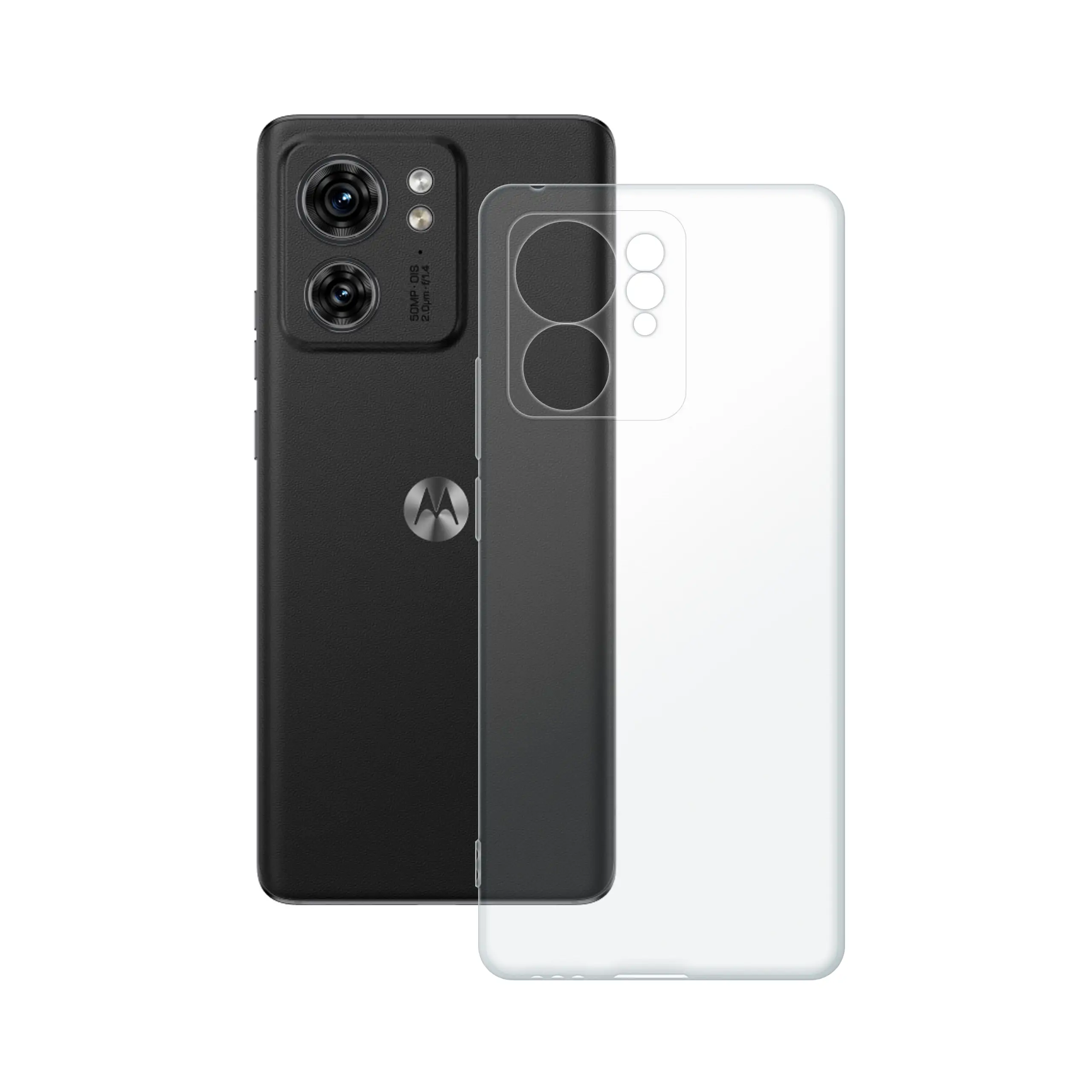 Etui silikonowe przezroczyste Polski Banan obok telefonu Motorola Edge 40