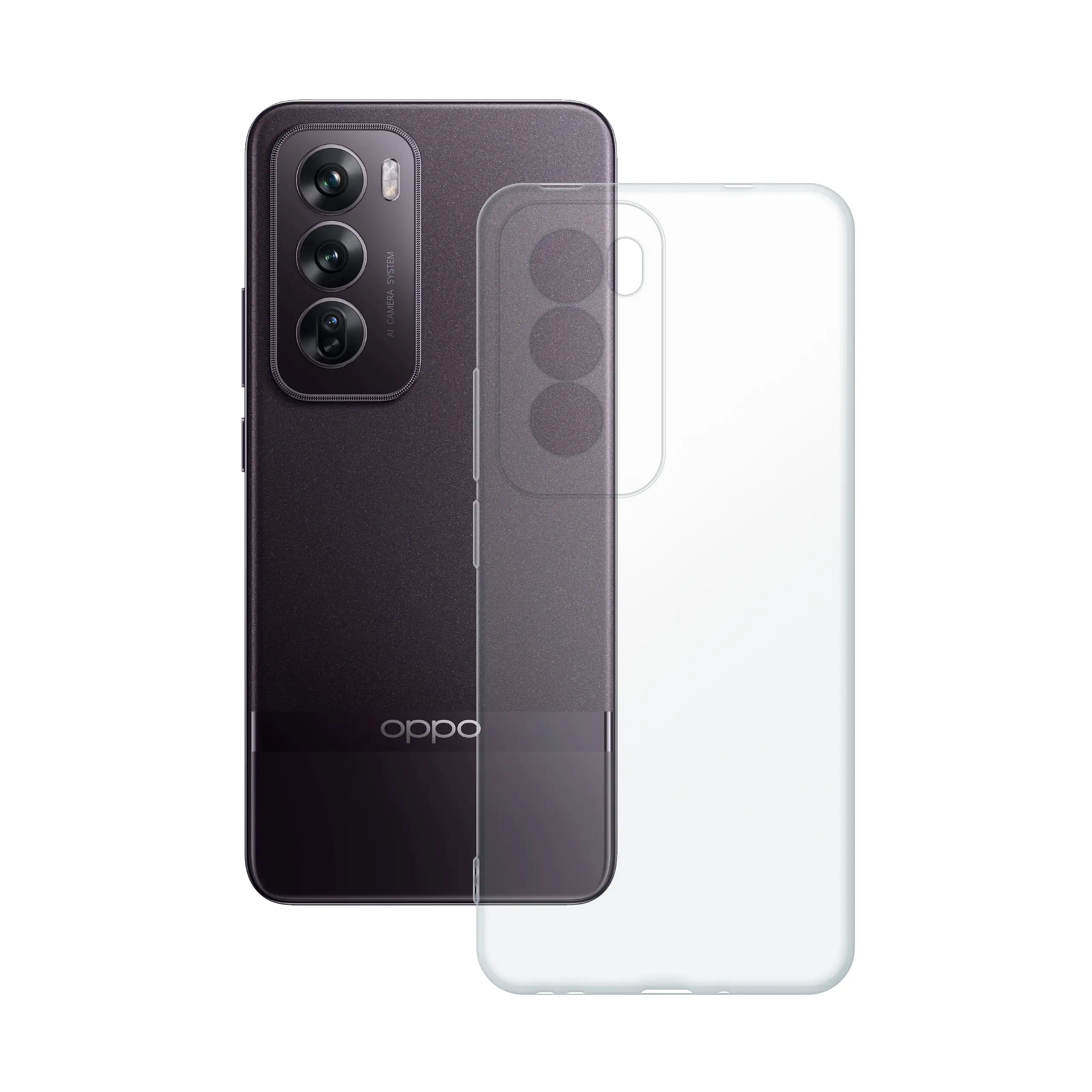 Etui silikonowe przezroczyste Polski Banan obok telefonu Oppo Reno12 Pro