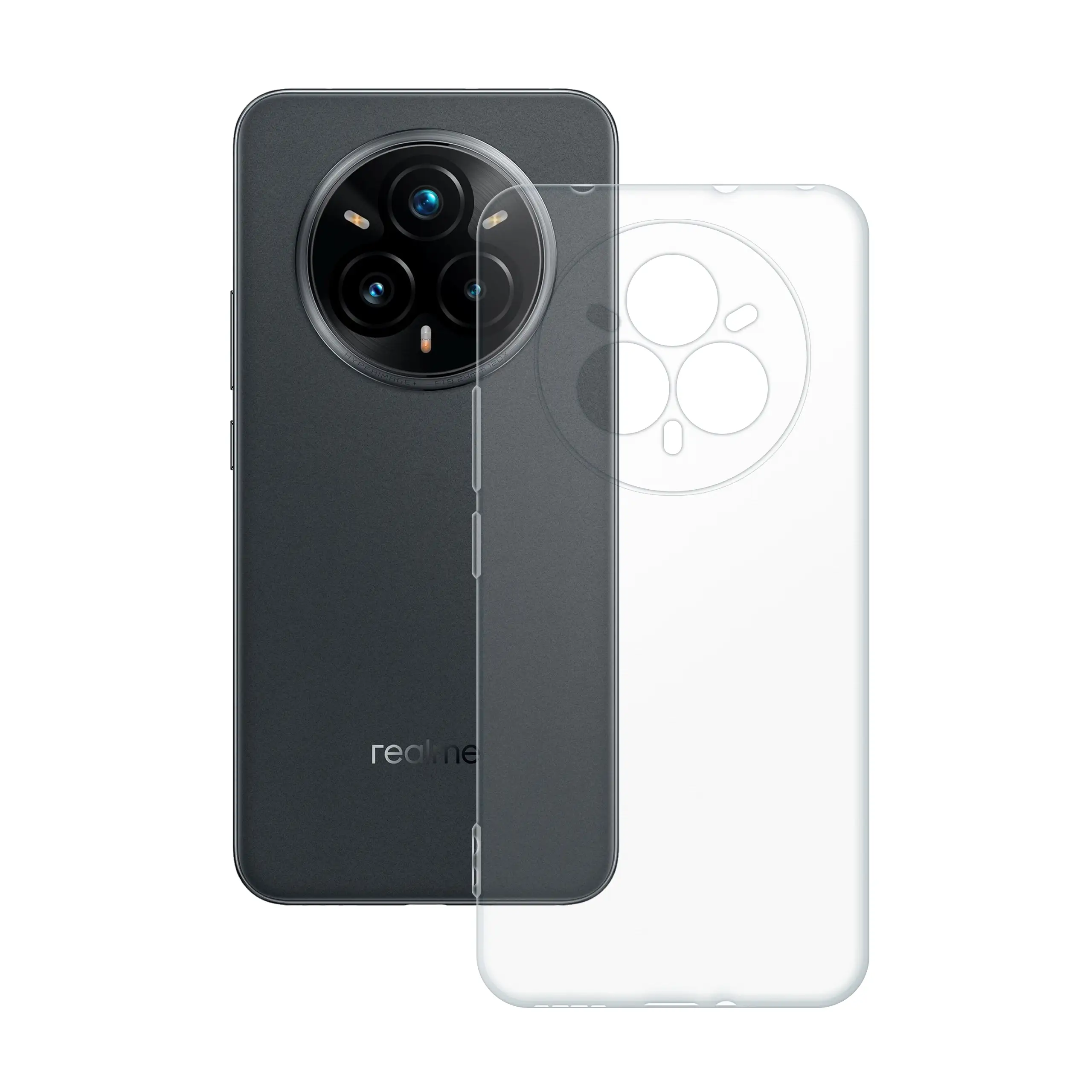 Etui silikonowe przezroczyste Polski Banan obok telefonu Realme 14 Pro Plus