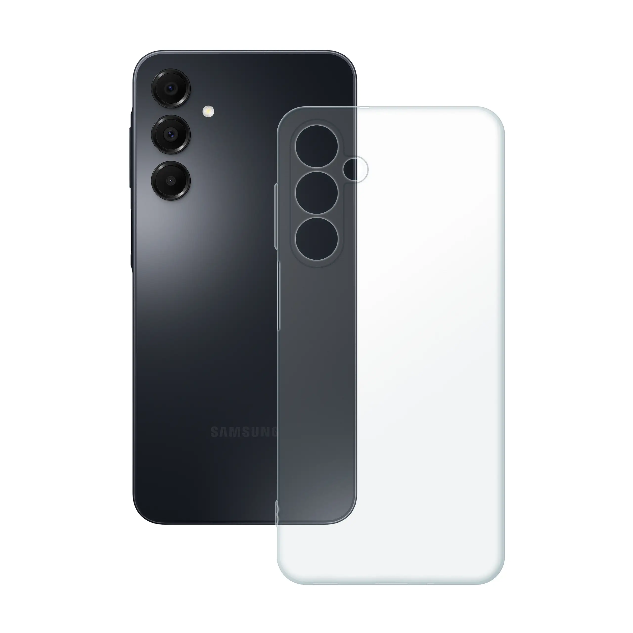 Etui silikonowe przezroczyste Polski Banan obok telefonu Samsung Galaxy A16 / A16 5G