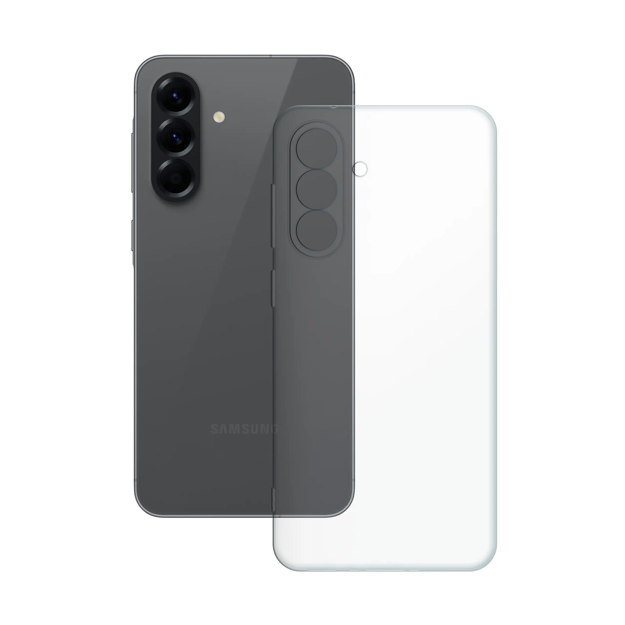 Etui silikonowe przezroczyste Polski Banan obok telefonu Samsung Galaxy A56 5G