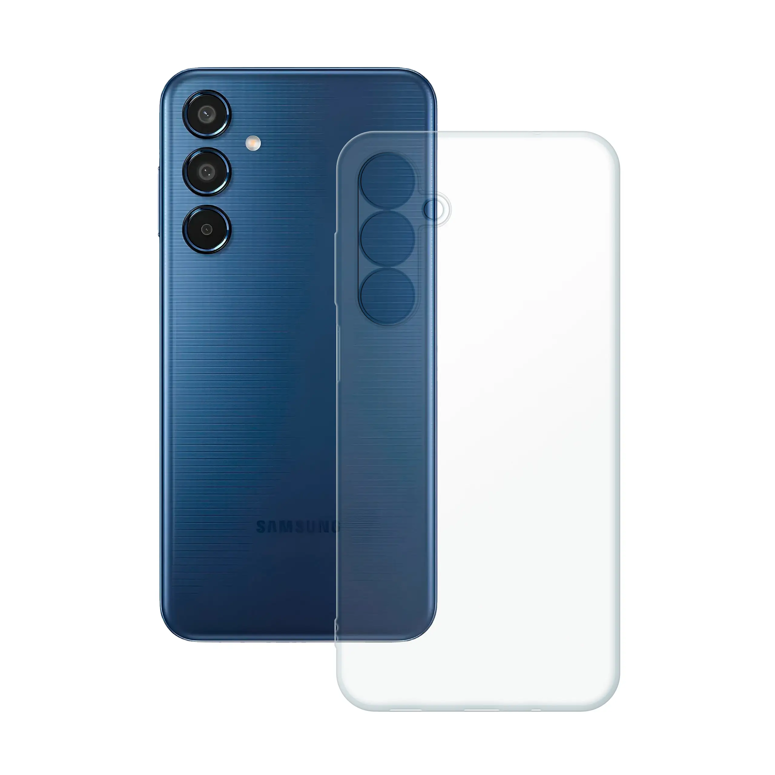 Etui silikonowe przezroczyste Polski Banan obok telefonu Samsung Galaxy M35 5G