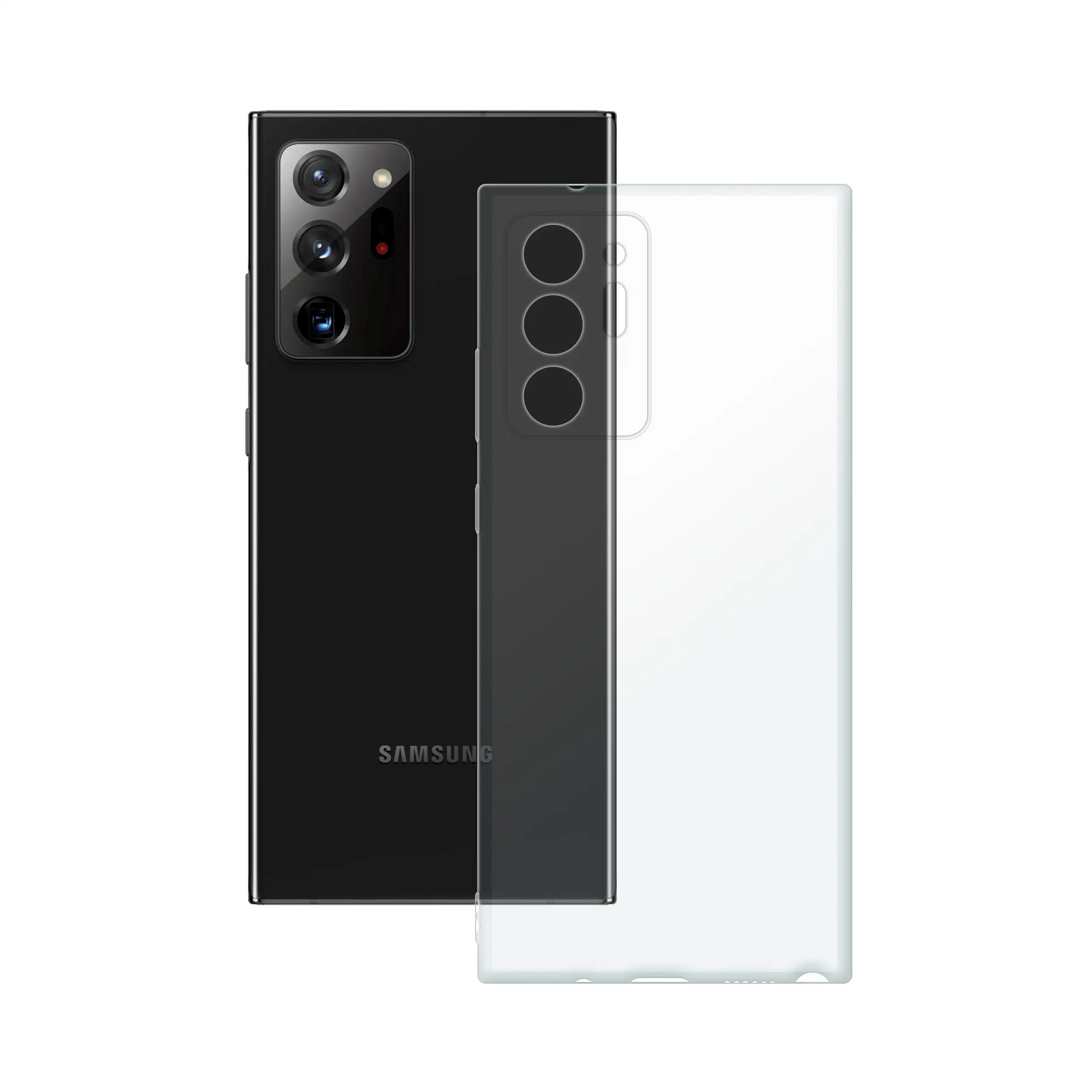 Etui silikonowe przezroczyste Polski Banan obok telefonu Samsung Galaxy Note 20 Ultra