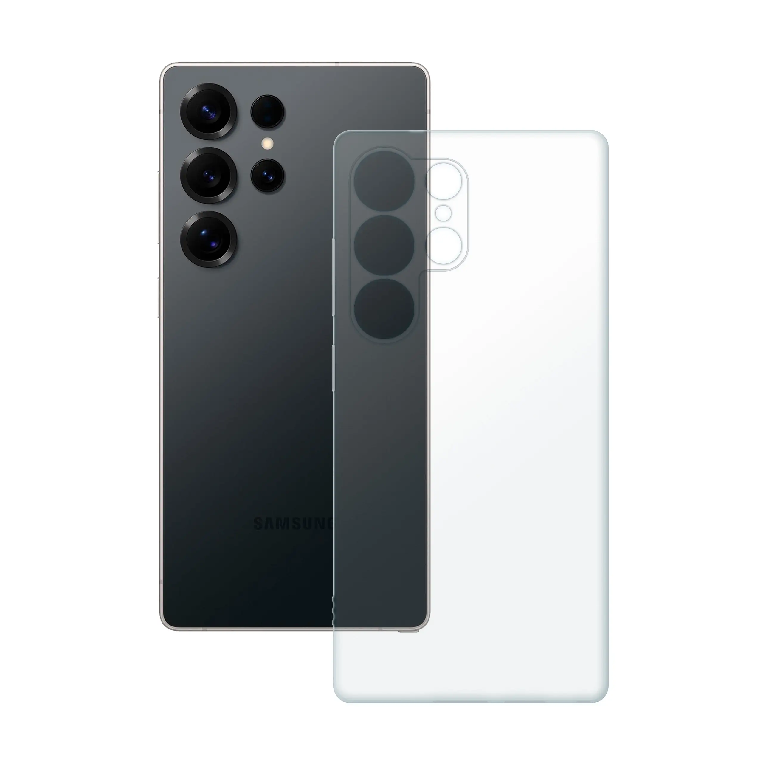 Etui silikonowe przezroczyste Polski Banan obok telefonu Samsung Galaxy S25 Ultra