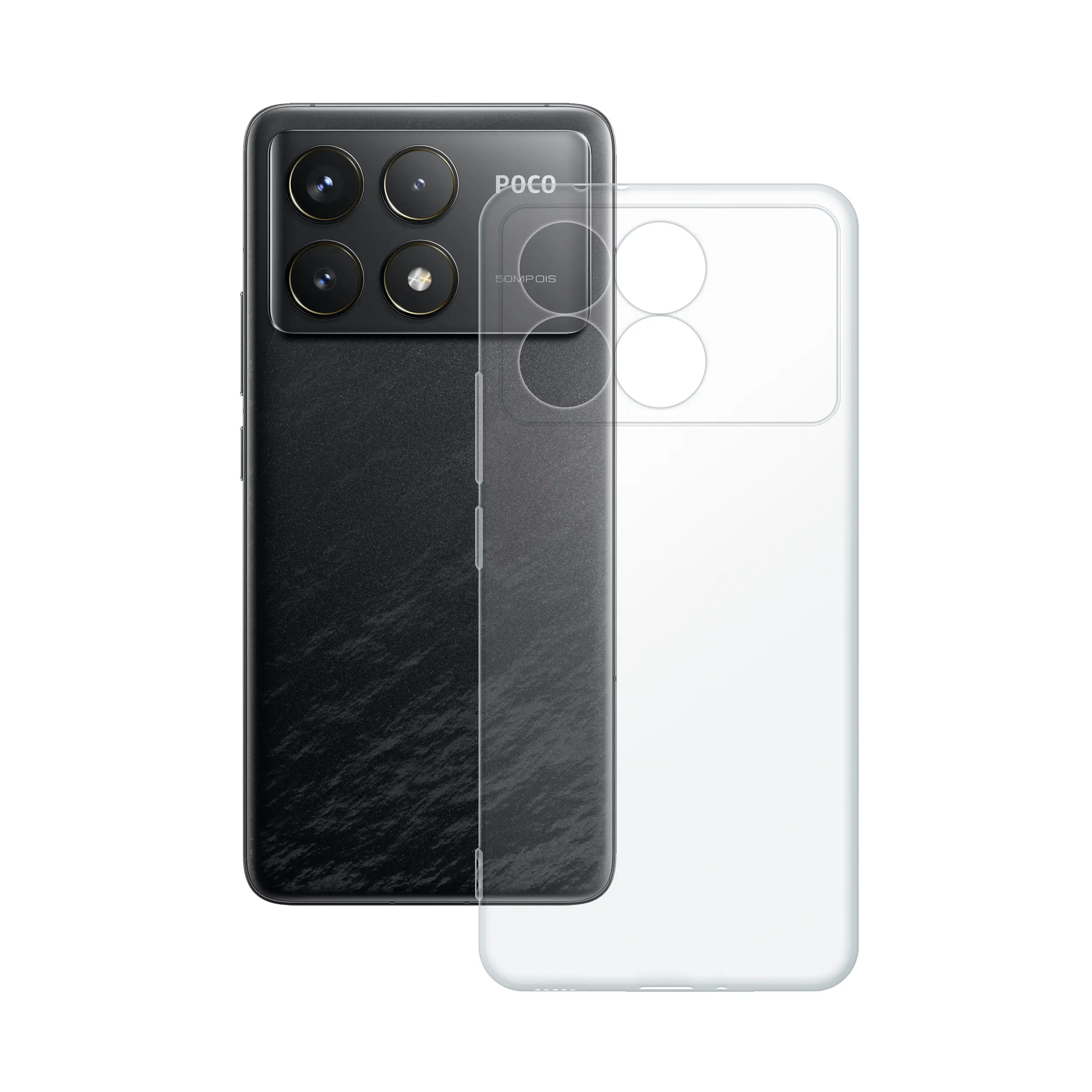 Etui silikonowe przezroczyste Polski Banan obok telefonu Xiaomi POCO F6 Pro