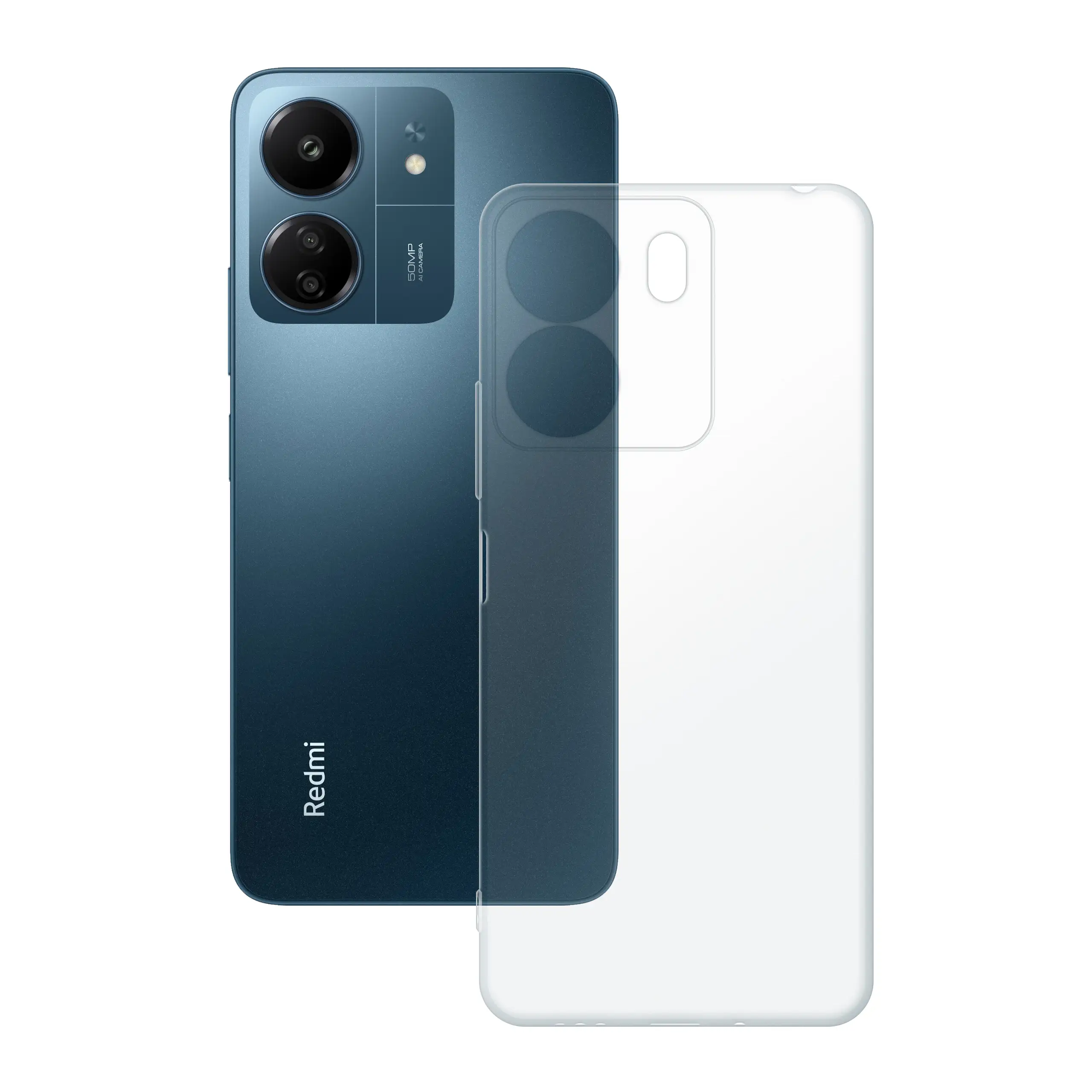 Etui silikonowe przezroczyste Polski Banan obok telefonu Xiaomi Redmi 13C