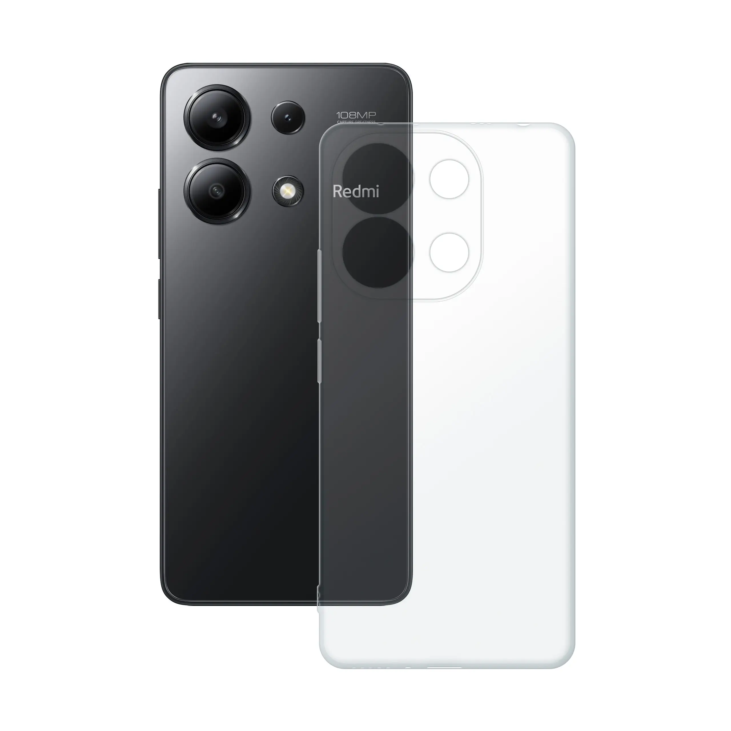 Etui silikonowe przezroczyste Polski Banan obok telefonu Xiaomi Redmi Note 13 4G