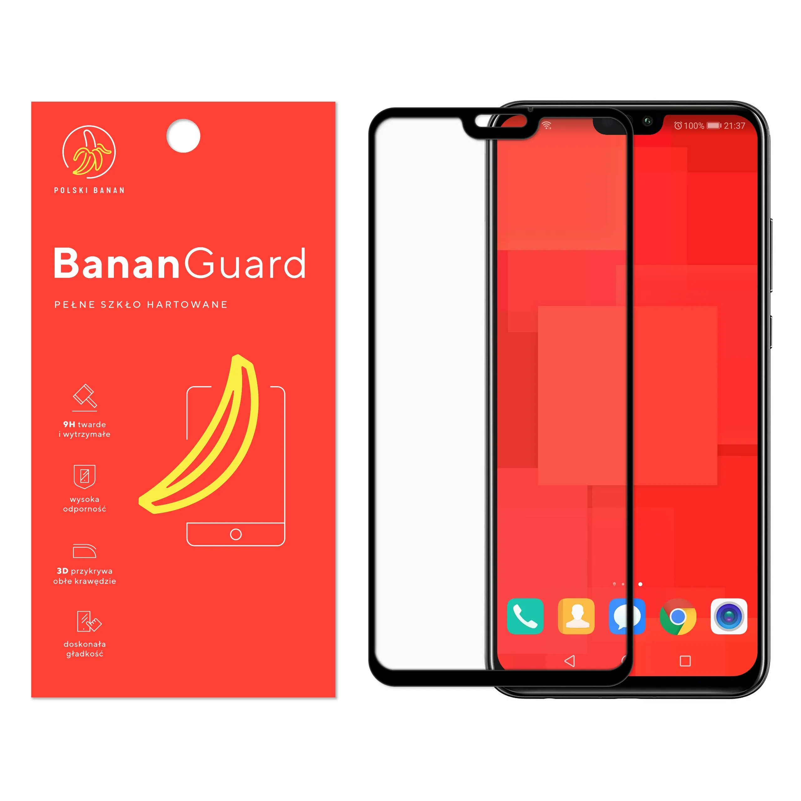 Szkło hartowane 5D Polski Banan BananGuard w kolorze czarnym do Honor 8X