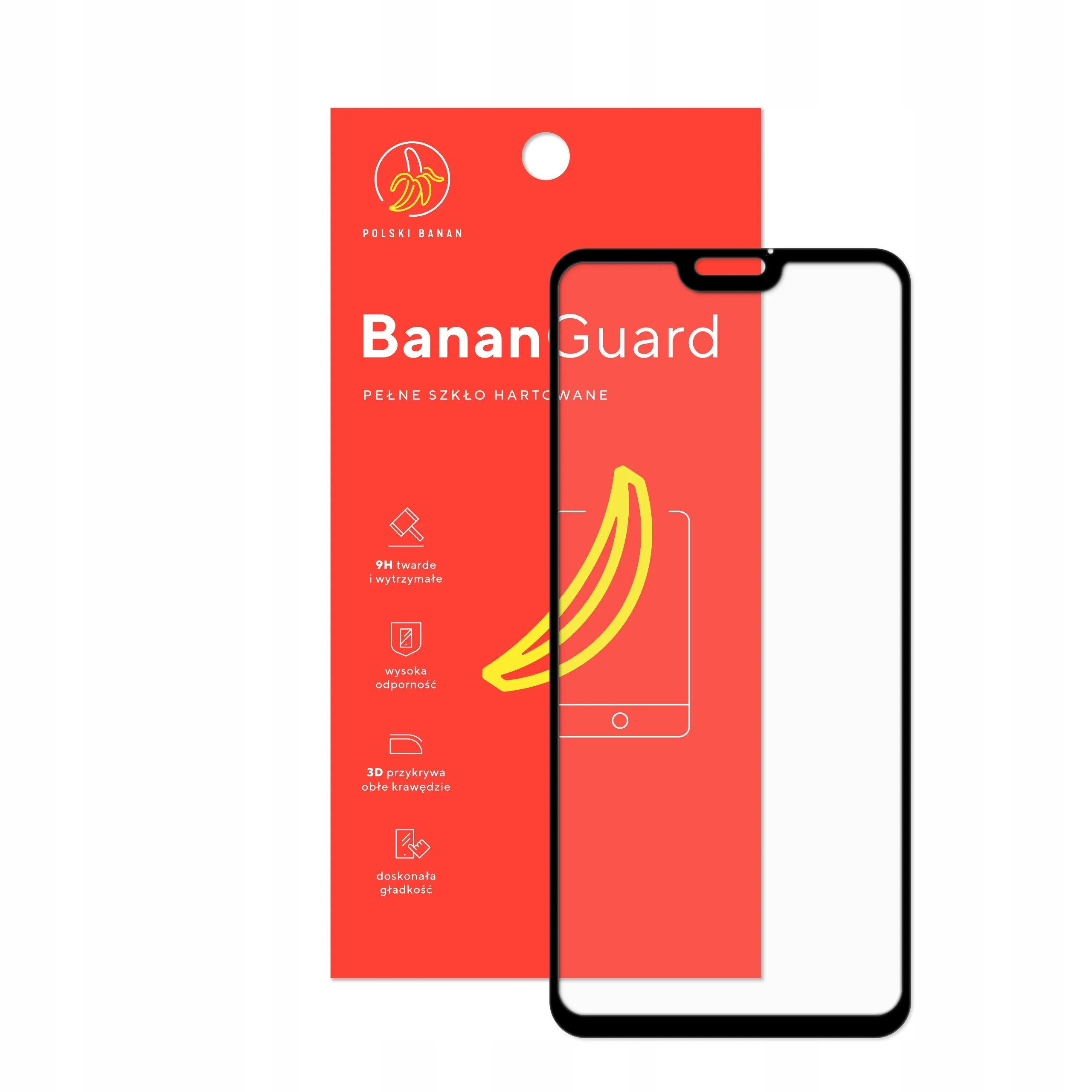 Szkło hartowane 5D Polski Banan BananGuard w kolorze czarnym z opakowaniem do telefonu Honor 8X