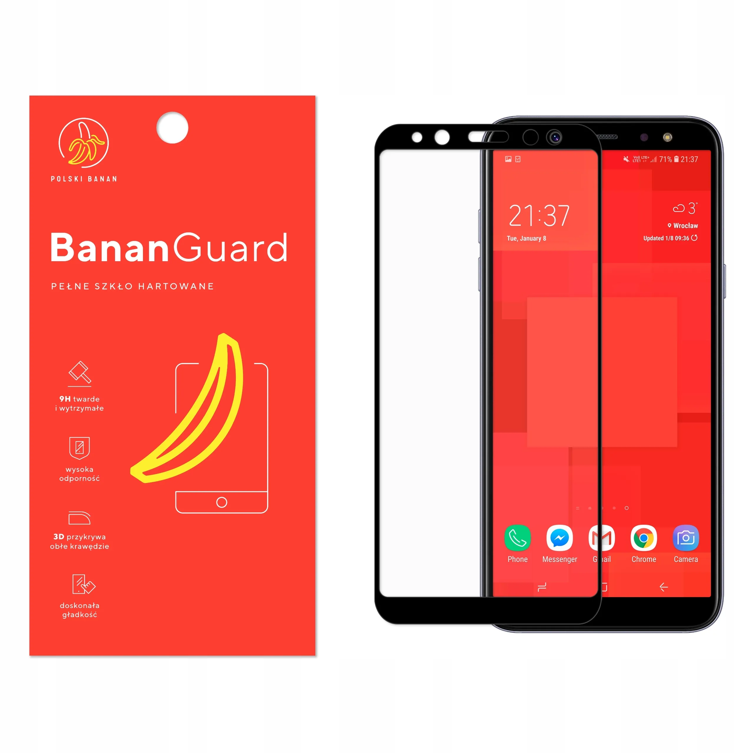 Szkło hartowane 5D Polski Banan BananGuard w kolorze czarnym do Samsung Galaxy A6 2018