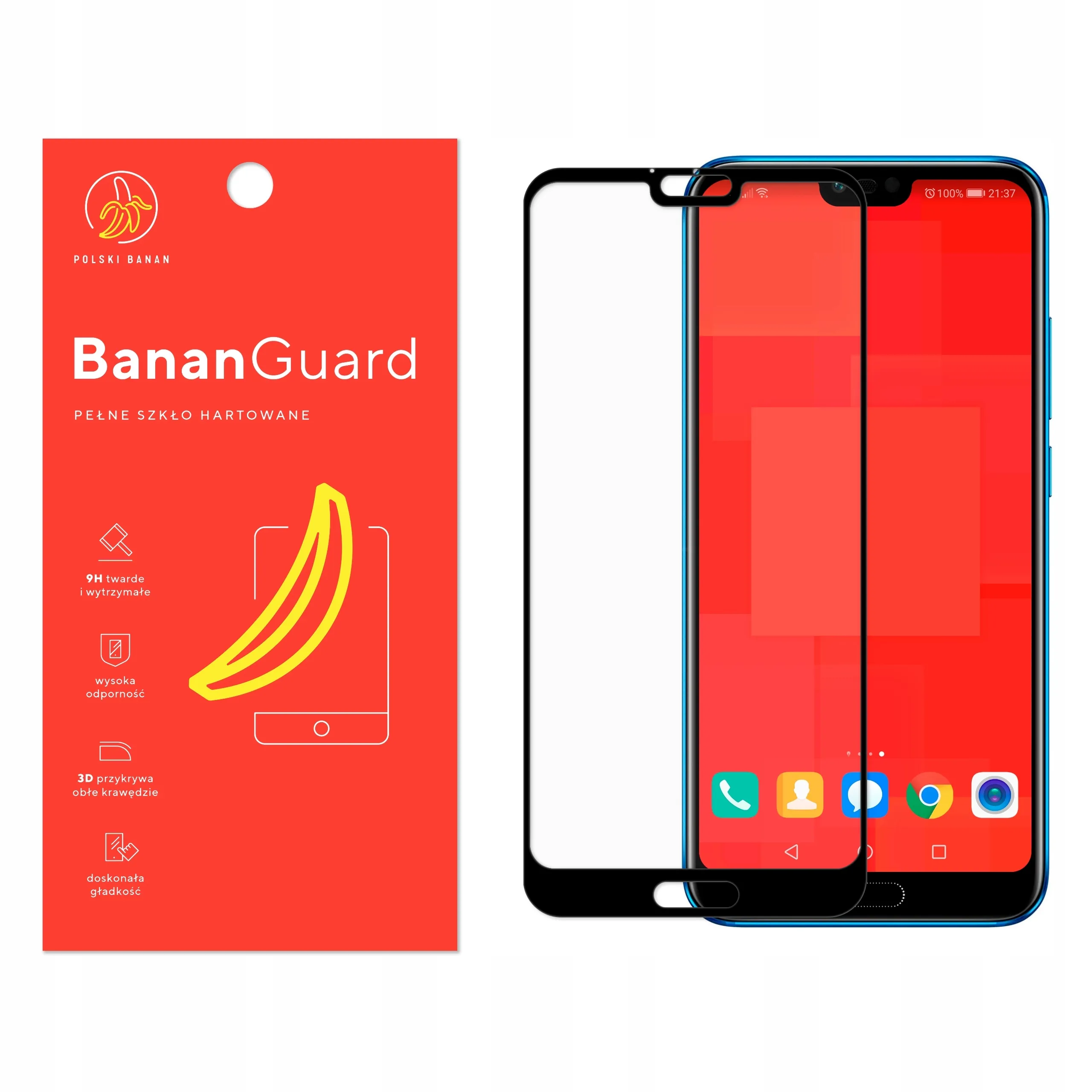 Szkło hartowane 5D Polski Banan BananGuard w kolorze czarnym do Honor 10