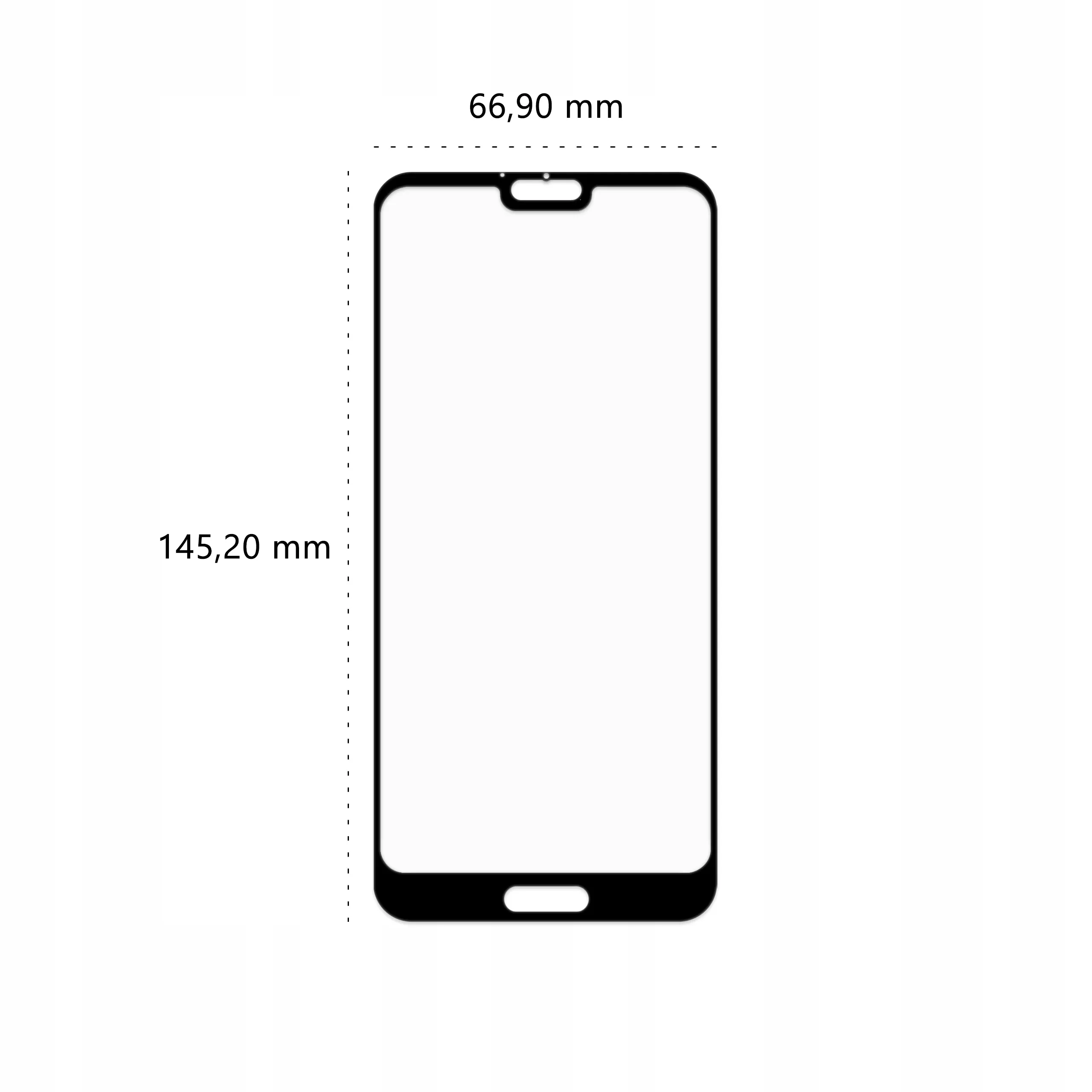 Wymiary szkła hartowanego 3D Polski Banan BananGuard w kolorze czarnym do telefonu Honor 10