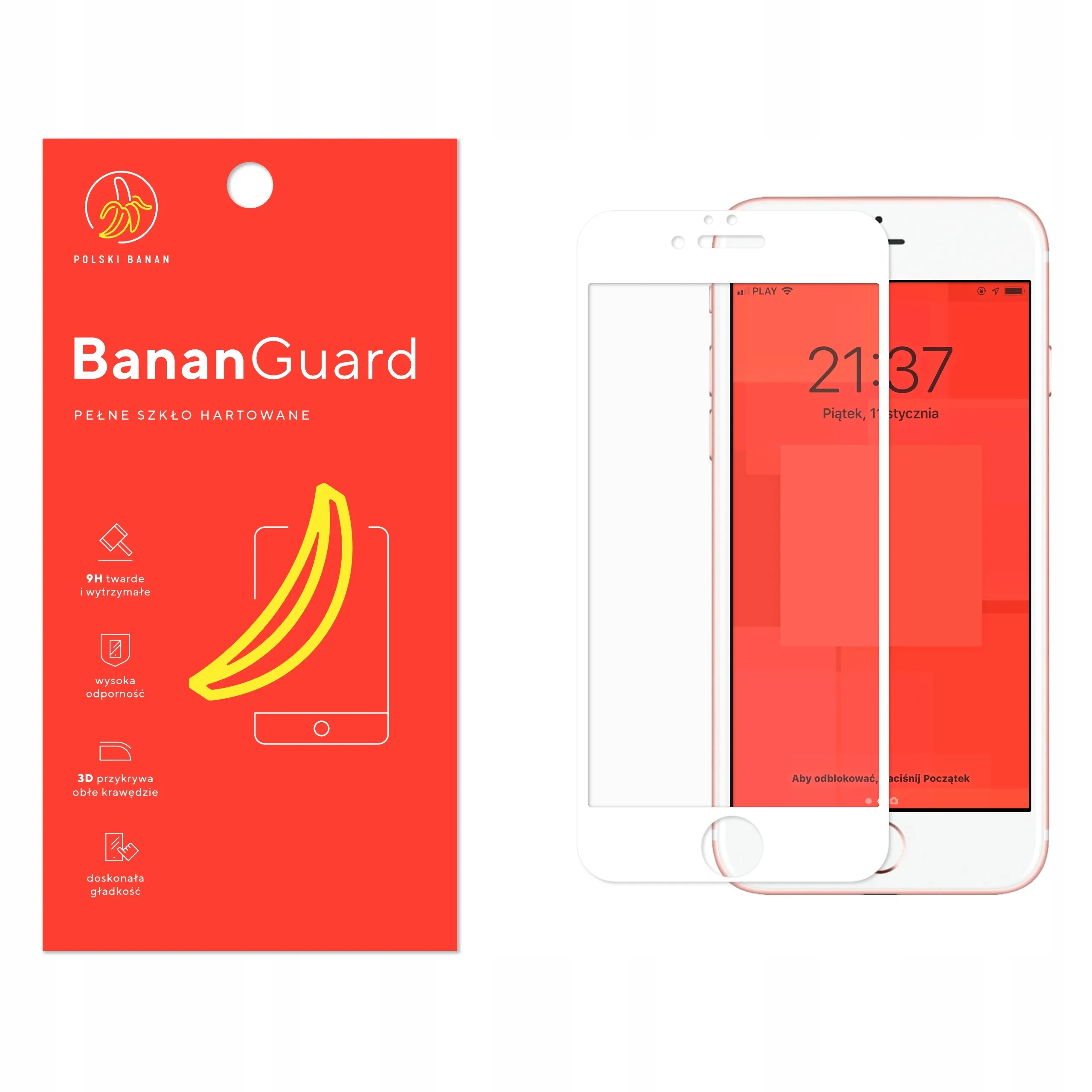 Szkło hartowane 5D Polski Banan BananGuard w kolorze białym do Apple iPhone 6 / 6s