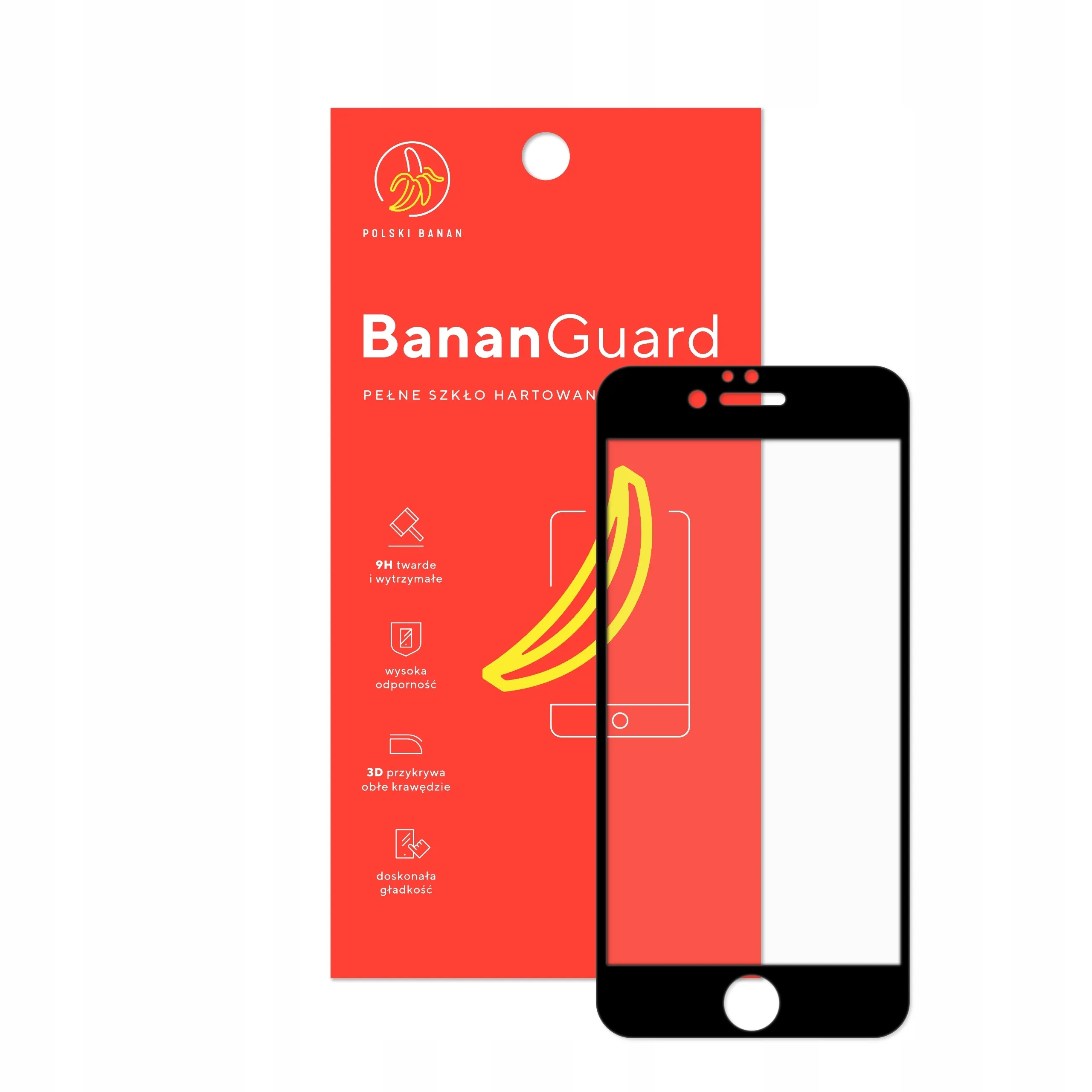 Szkło hartowane 5D Polski Banan BananGuard w kolorze czarnym z opakowaniem do telefonu Apple iPhone 6 / 6s