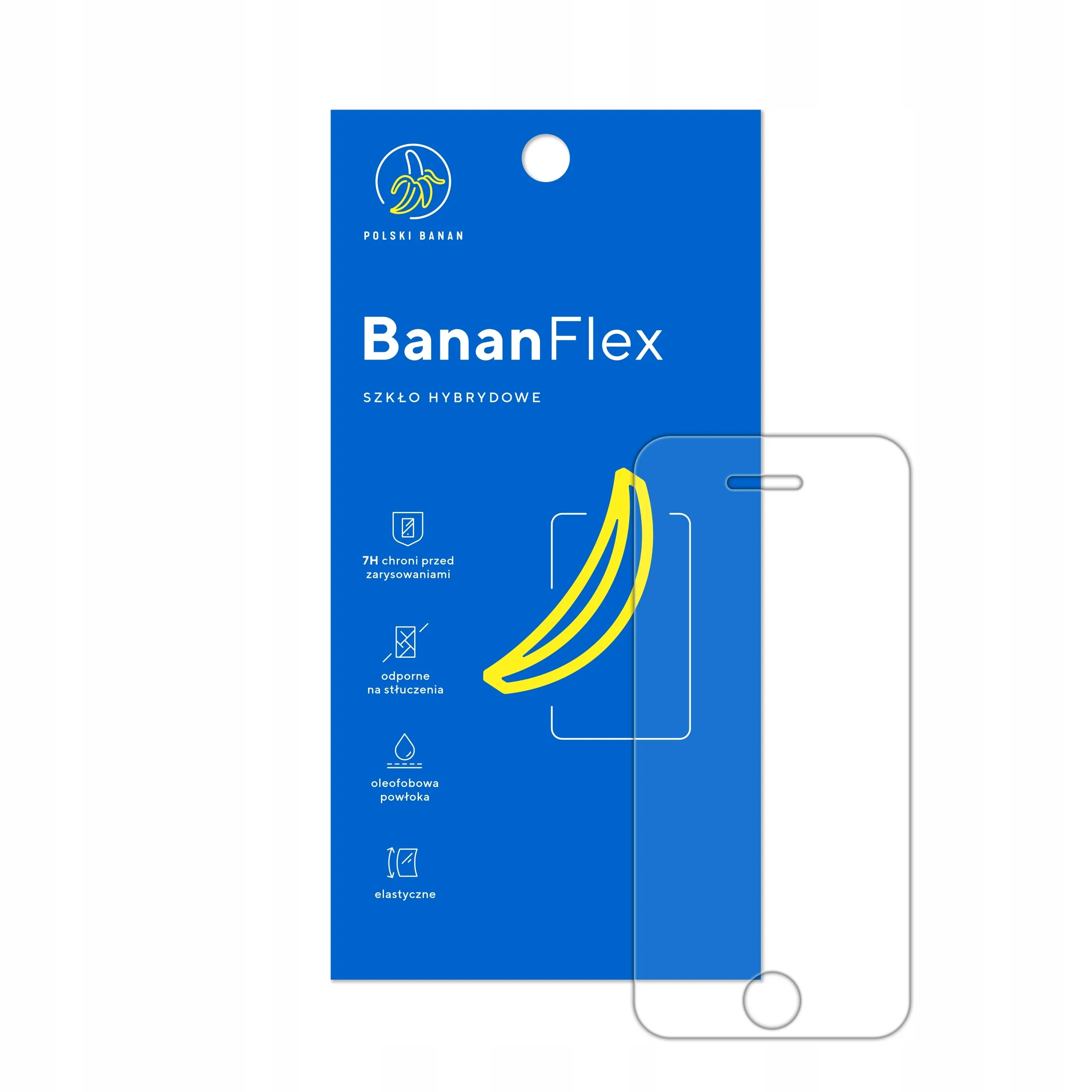 Zawartość zestawu szkła hybrydowego Polski Banan BananFlex do telefonu Apple iPhone 5 / 5s / 5c / SE