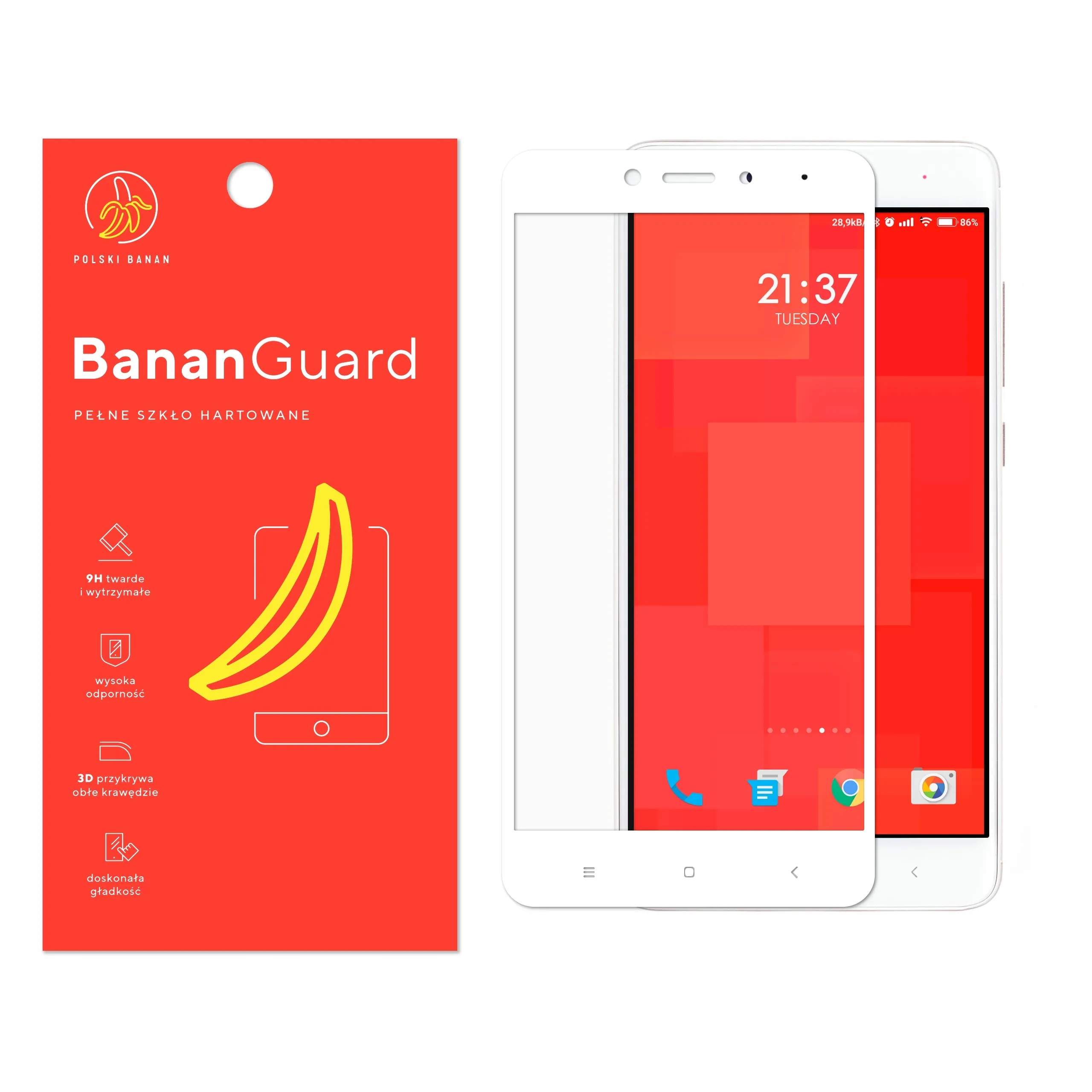 Szkło hartowane 5D Polski Banan BananGuard w kolorze białym do Xiaomi Redmi Note 4 Mediatek
