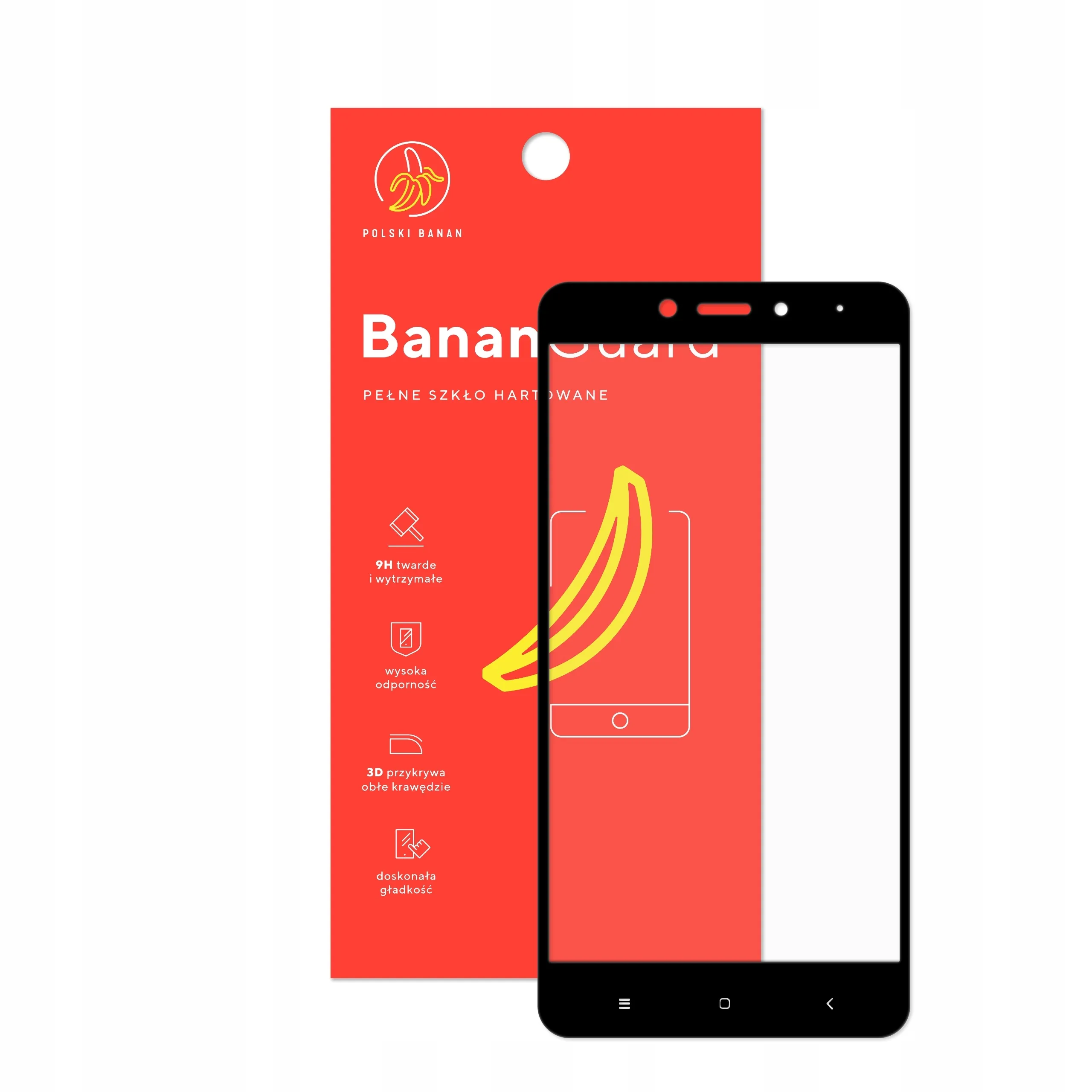 Szkło hartowane 5D Polski Banan BananGuard w kolorze czarnym z opakowaniem do telefonu Xiaomi Redmi Note 4 Mediatek