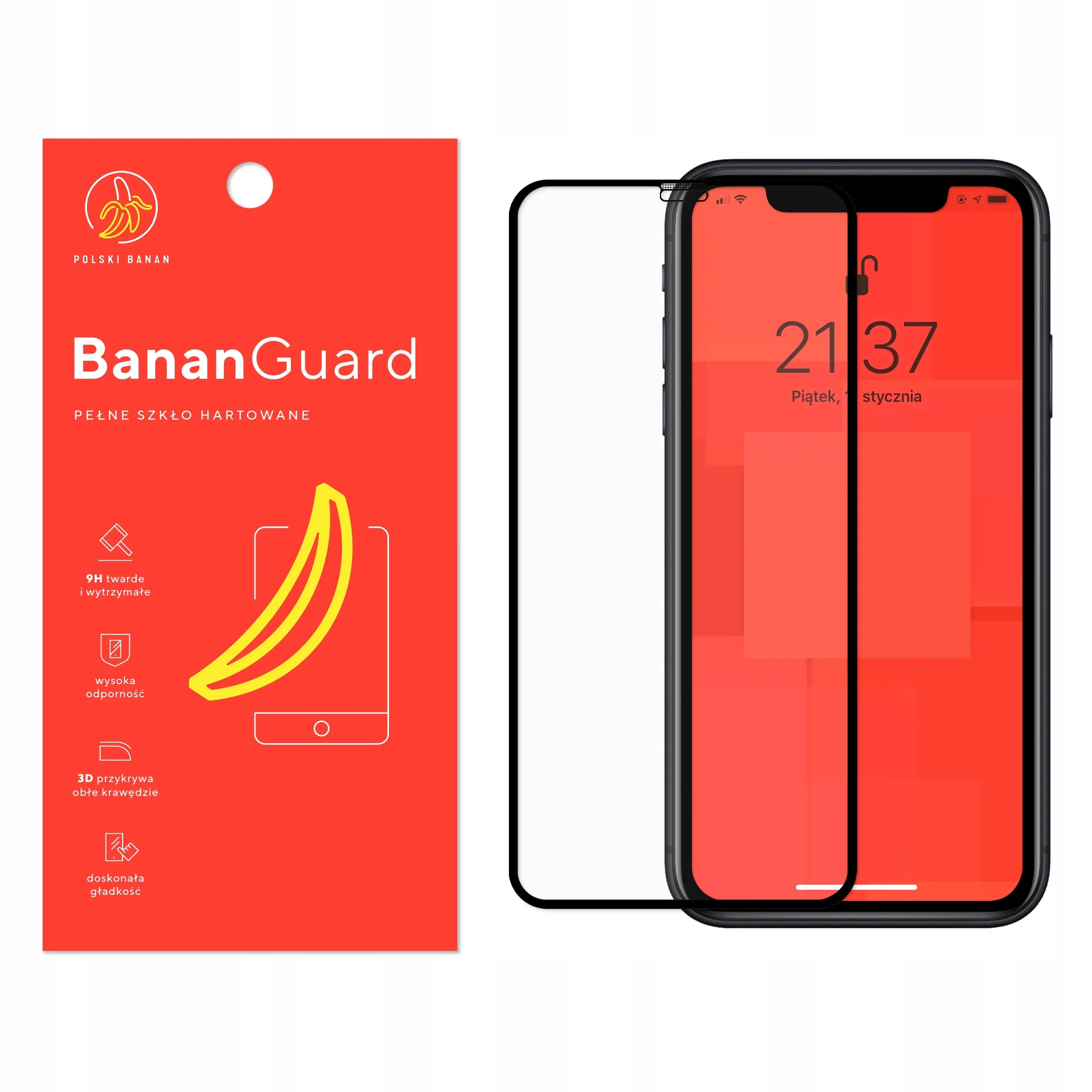 Szkło hartowane 5D Polski Banan BananGuard w kolorze czarnym do Apple iPhone Xr