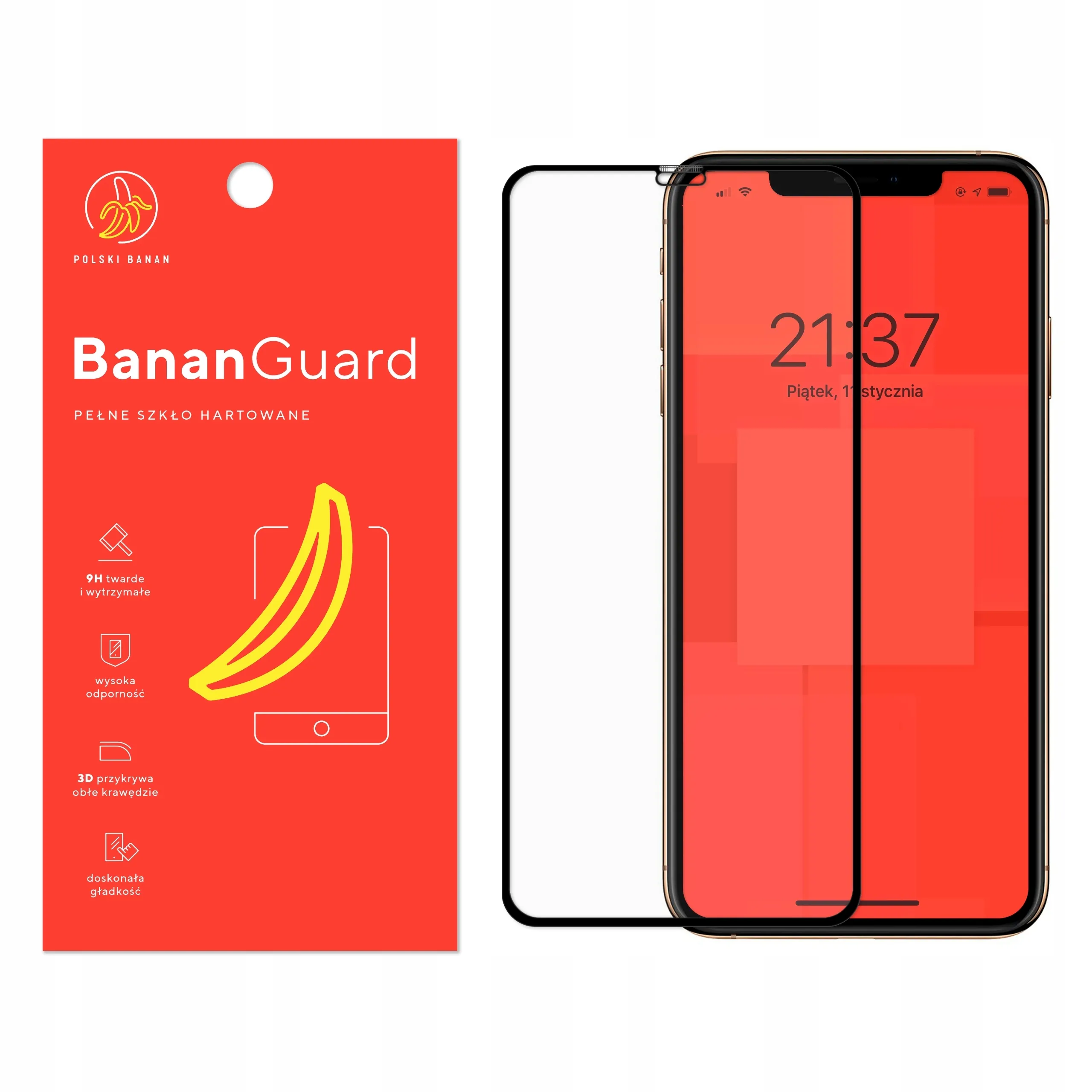 Szkło hartowane 5D Polski Banan BananGuard w kolorze czarnym do Apple iPhone Xs Max