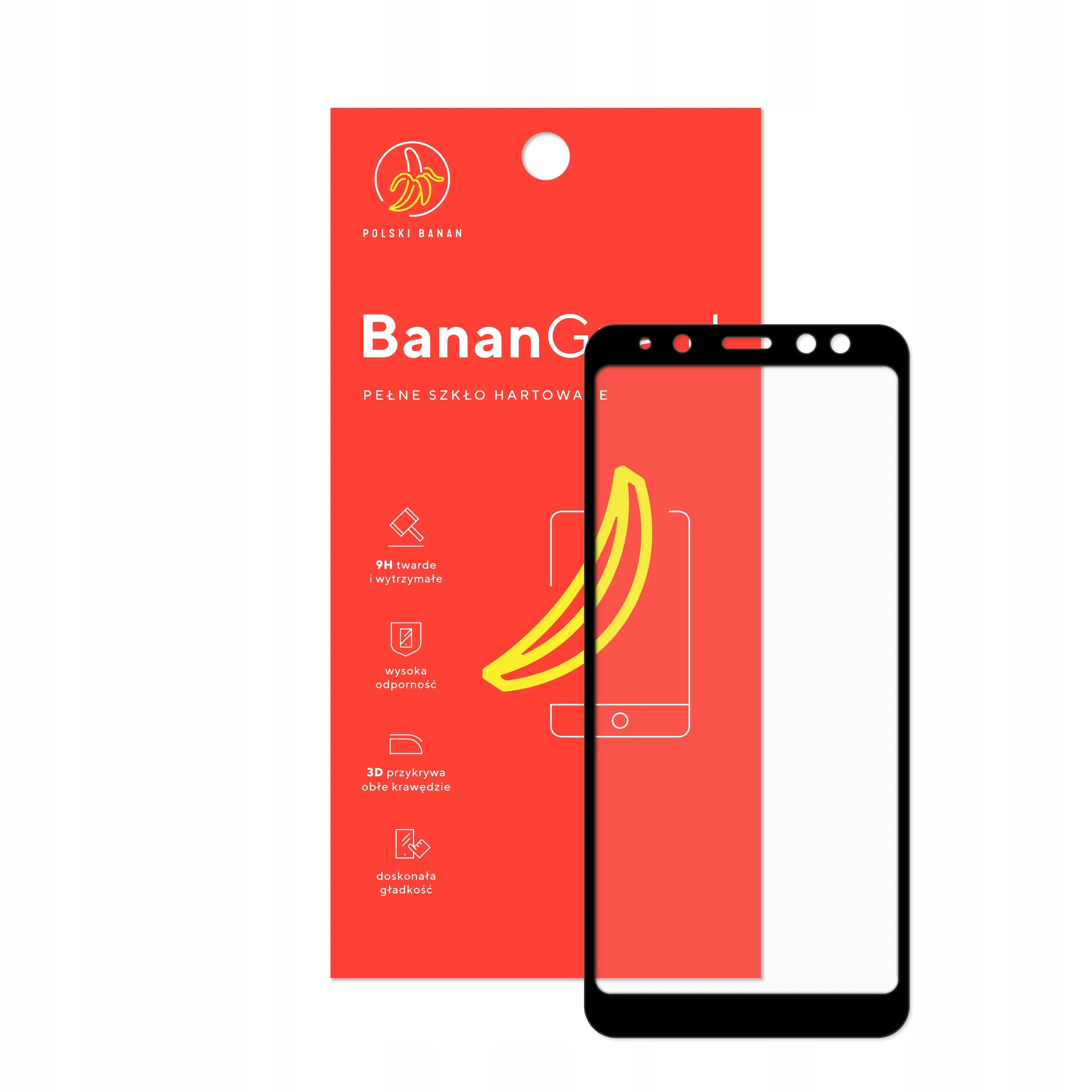 Szkło hartowane 5D Polski Banan BananGuard w kolorze czarnym z opakowaniem do telefonu Samsung Galaxy A8 2018