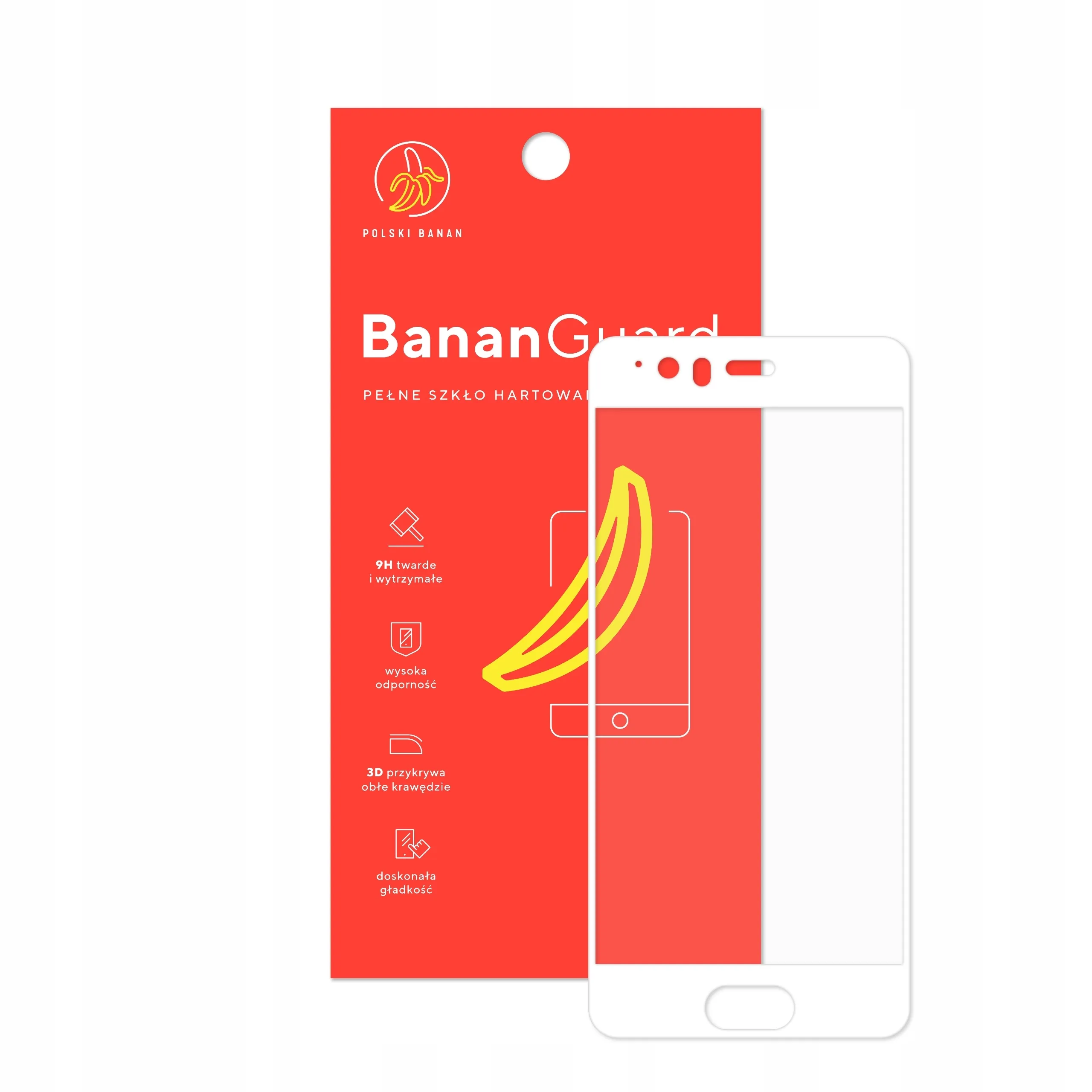 Szkło hartowane 5D Polski Banan BananGuard w kolorze białym z opakowaniem do telefonu Huawei P10