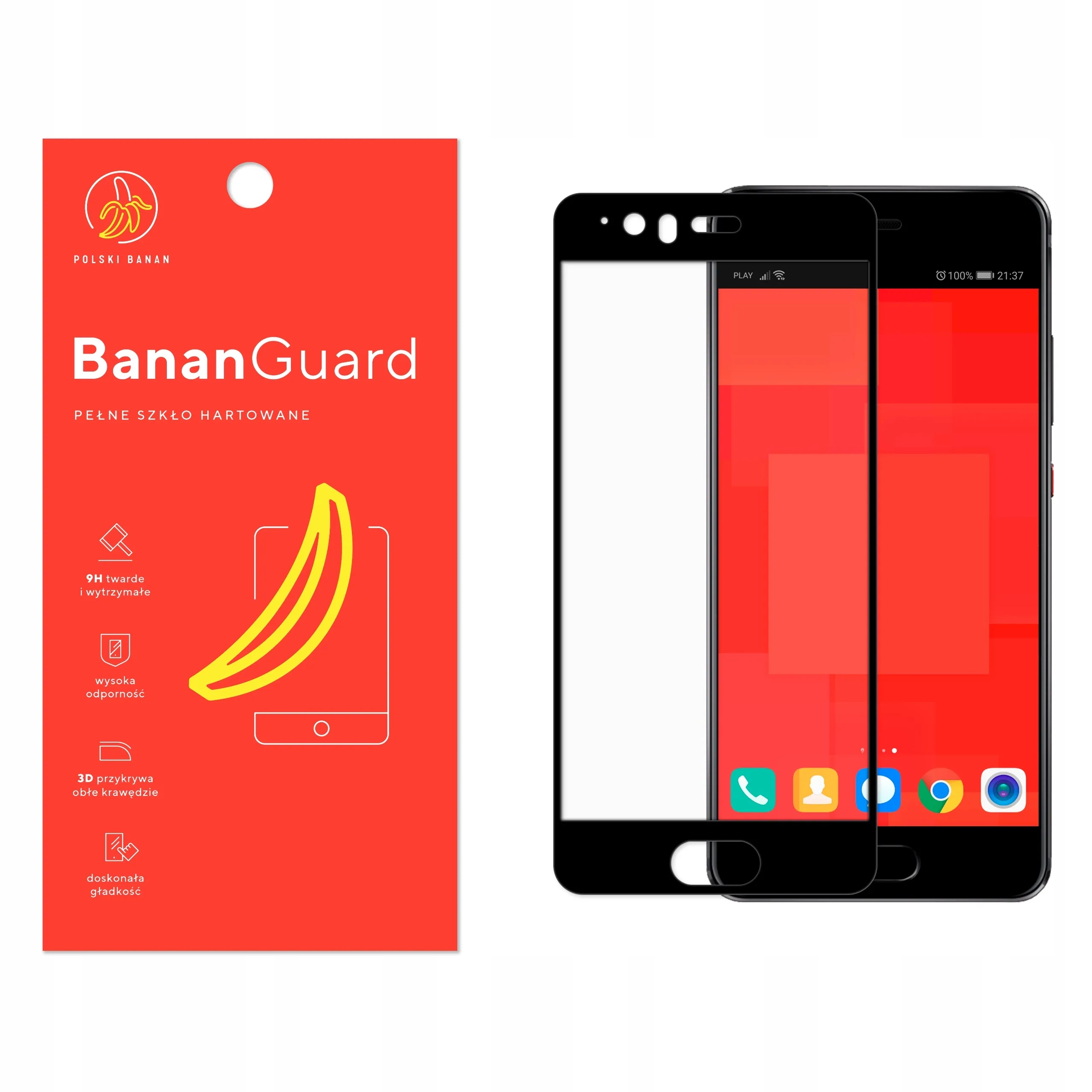 Szkło hartowane 5D Polski Banan BananGuard w kolorze czarnym do Huawei P10