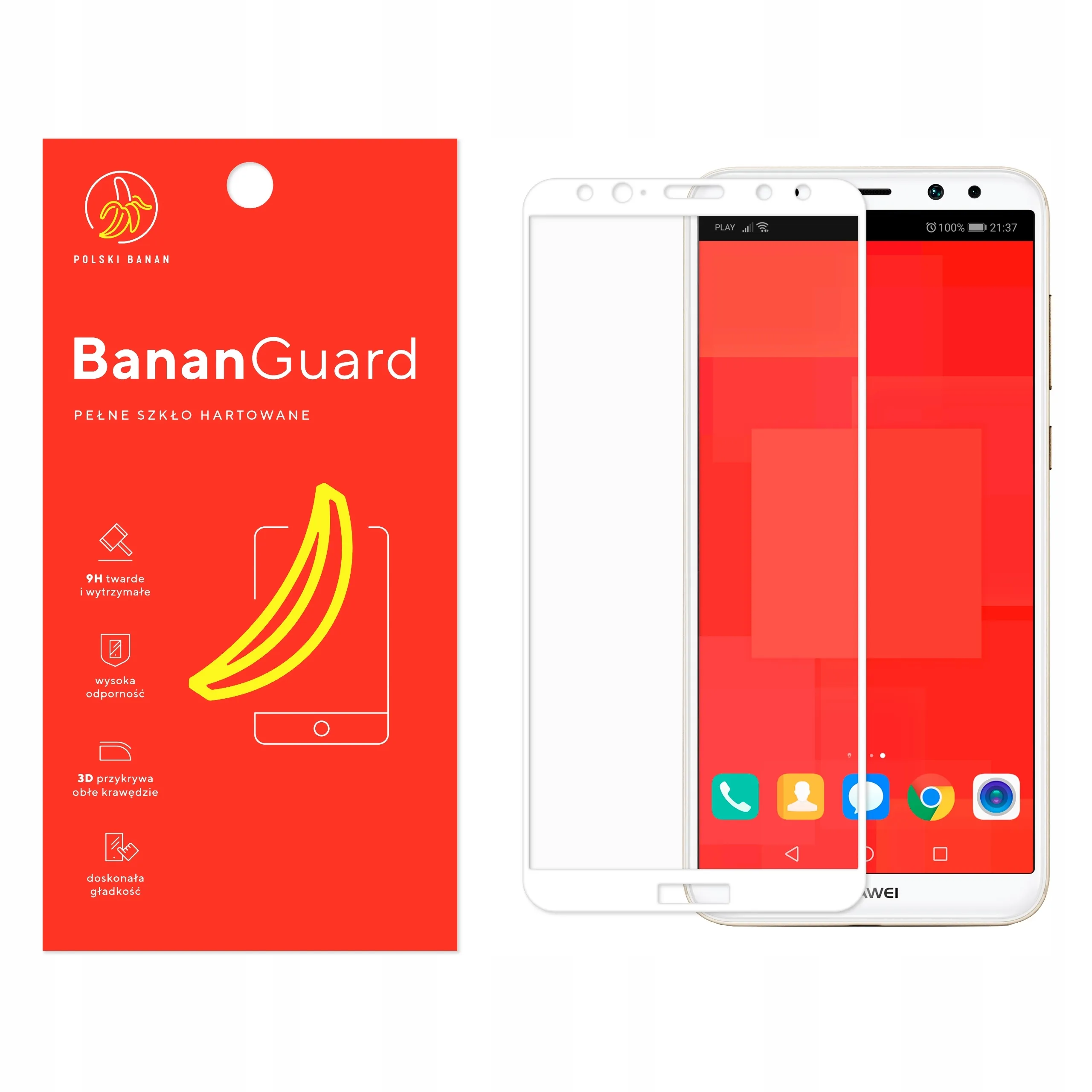 Szkło hartowane 5D Polski Banan BananGuard w kolorze białym do Huawei Mate 10 Lite