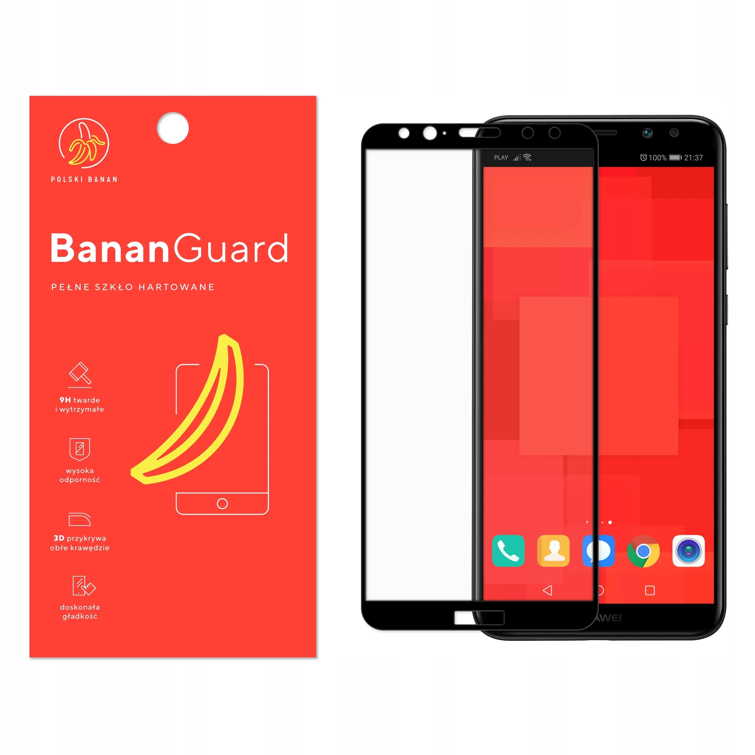 Szkło hartowane 5D Polski Banan BananGuard w kolorze czarnym do Huawei Mate 10 Lite