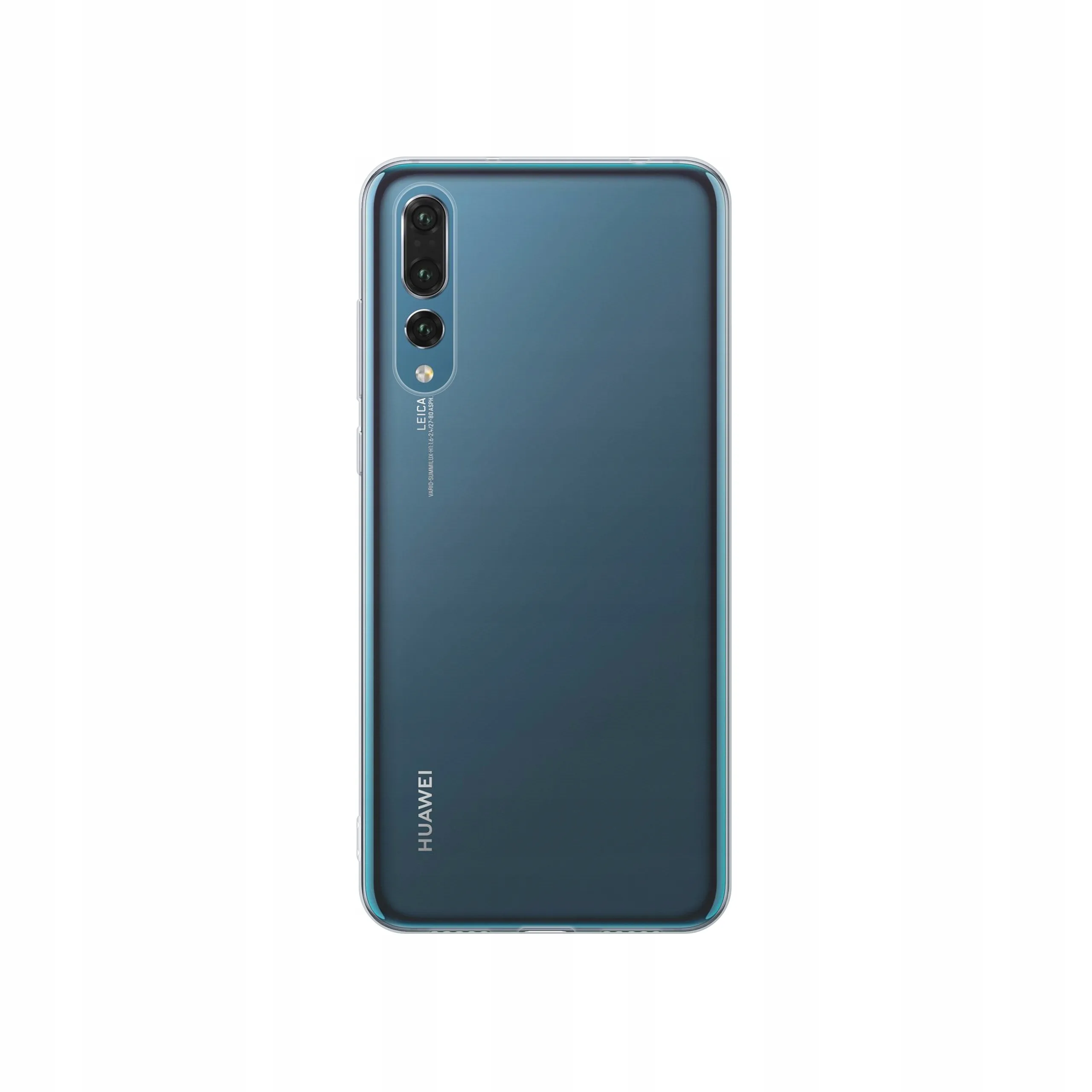 Etui silikonowe przezroczyste Polski Banan obok telefonu Huawei P20 Pro