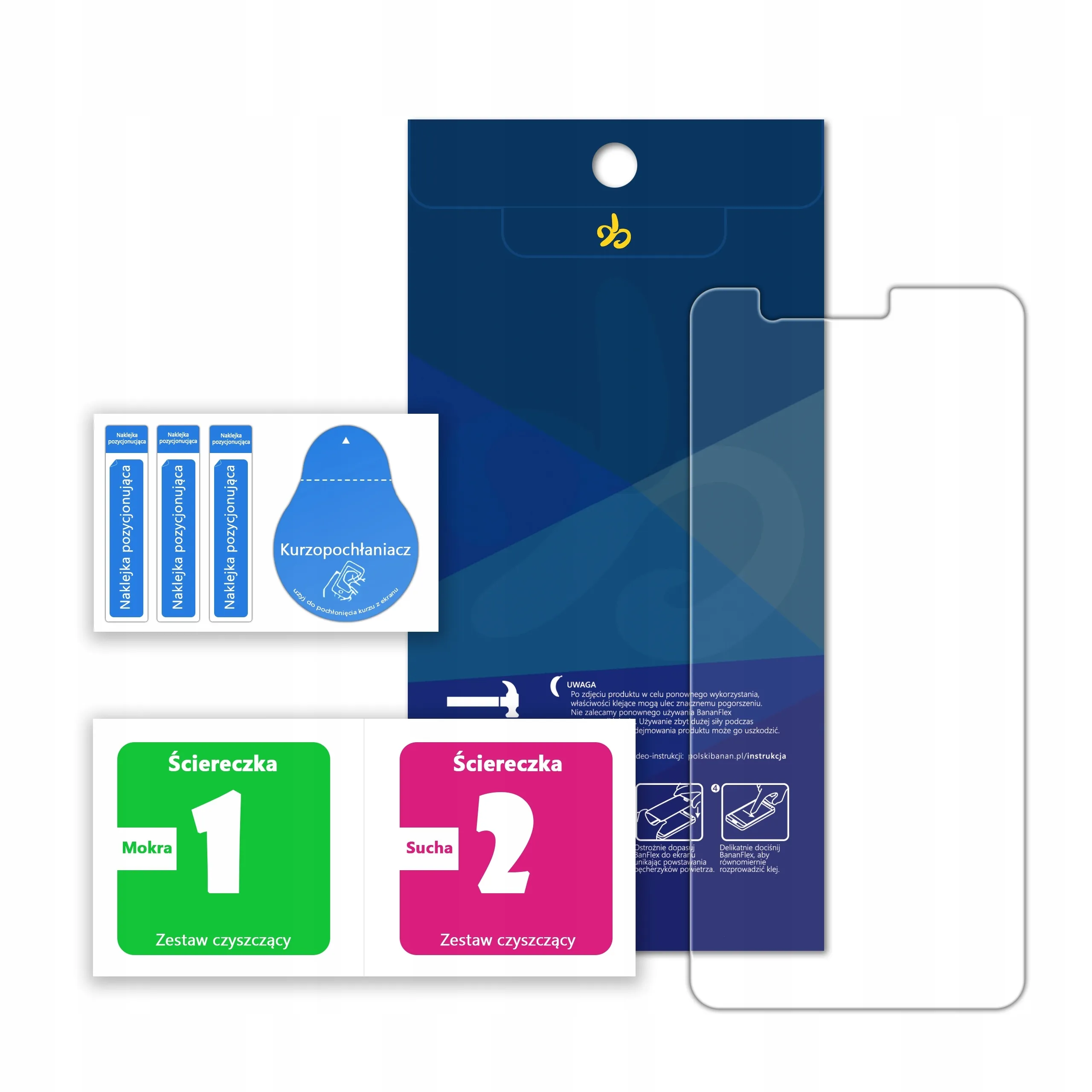 Zawartość zestawu szkła hybrydowego Polski Banan BananFlex do telefonu Asus Zenfone 3 Max ZC520TL