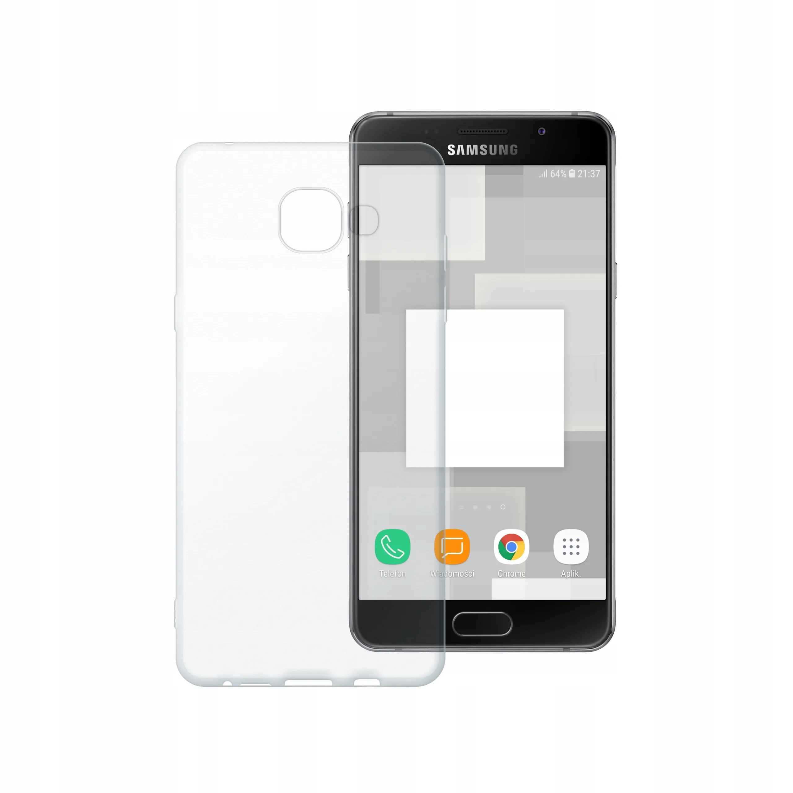 Etui silikonowe przezroczyste Polski Banan do Samsung Galaxy A5 2016 obok telefonu