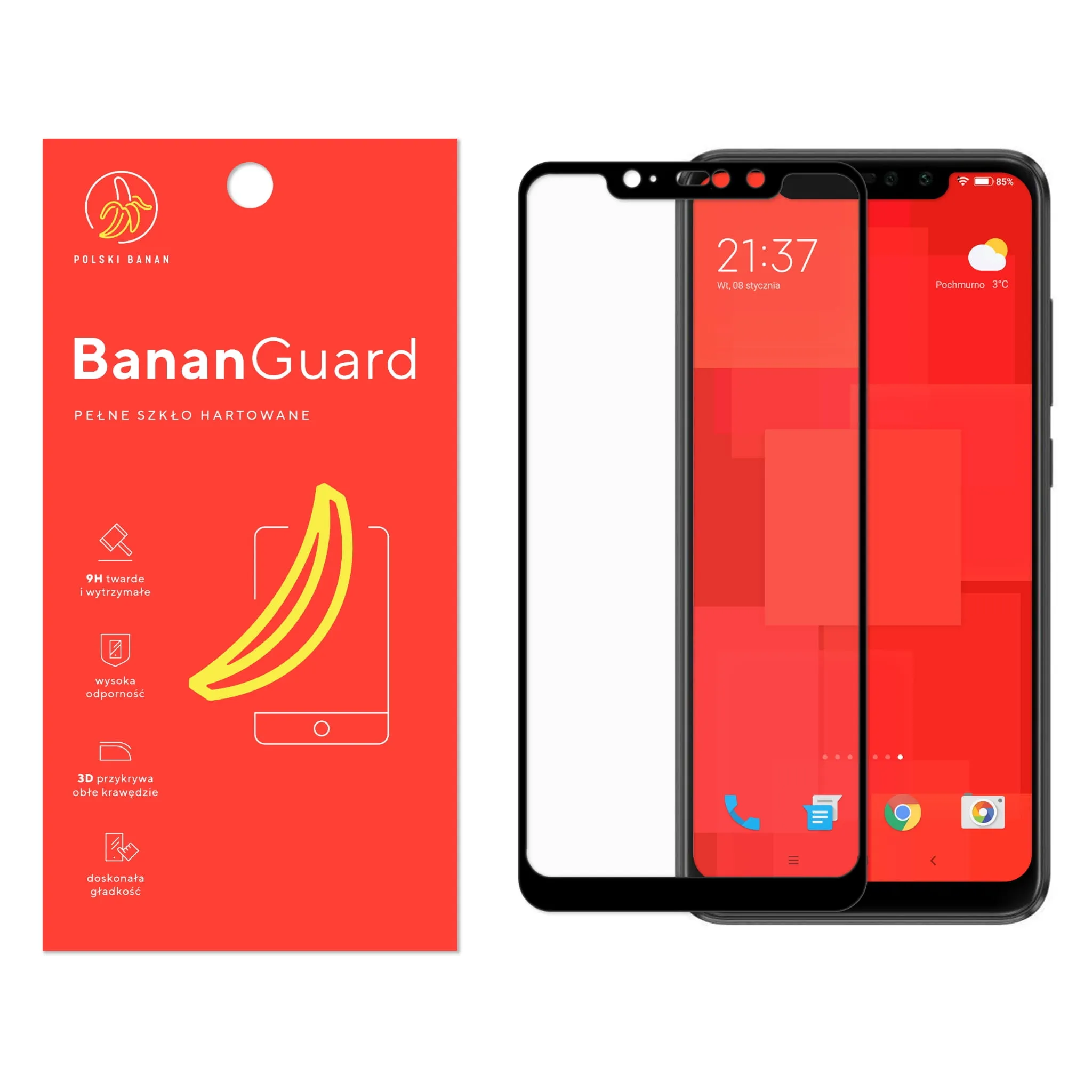Szkło hartowane 5D Polski Banan BananGuard w kolorze czarnym do Xiaomi Redmi Note 6 Pro