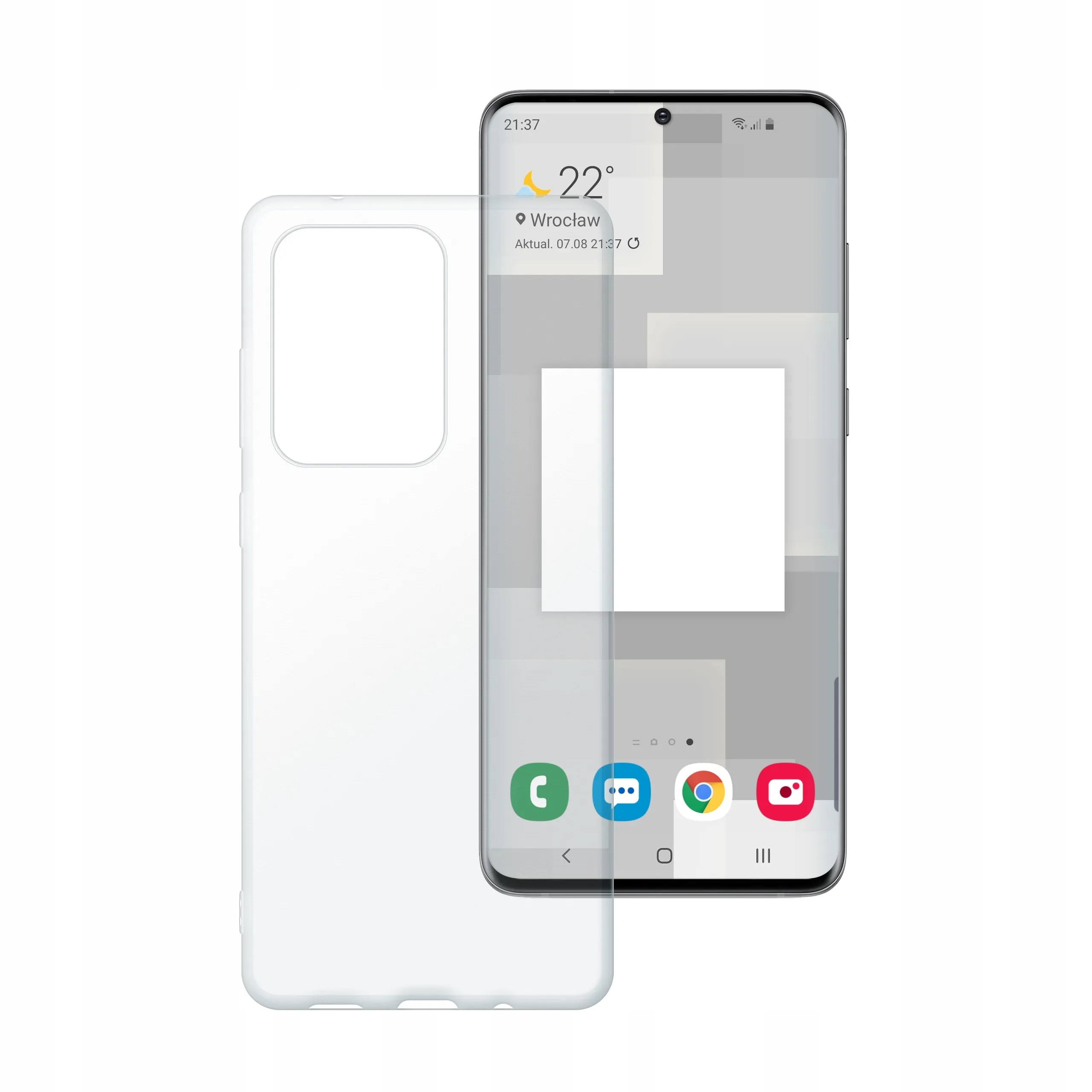 Etui silikonowe przezroczyste Polski Banan do Samsung Galaxy S20 Ultra obok telefonu