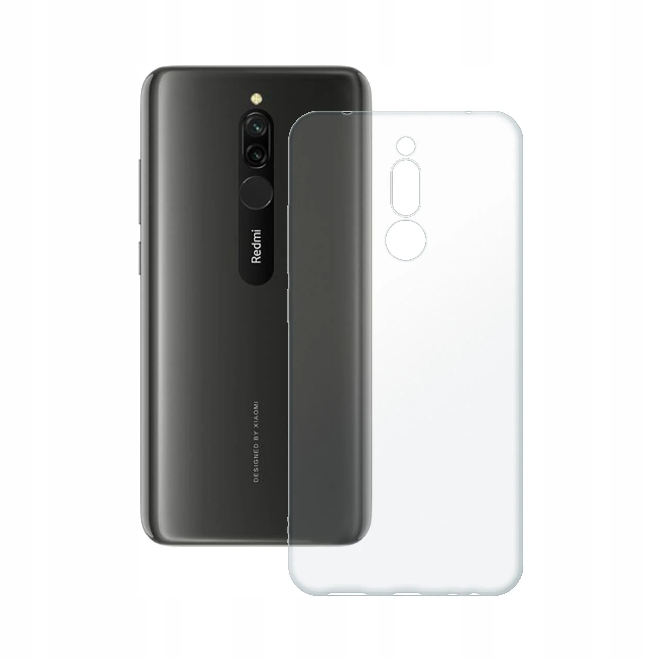 Etui silikonowe przezroczyste Polski Banan obok tyłu telefonu Xiaomi Redmi 8