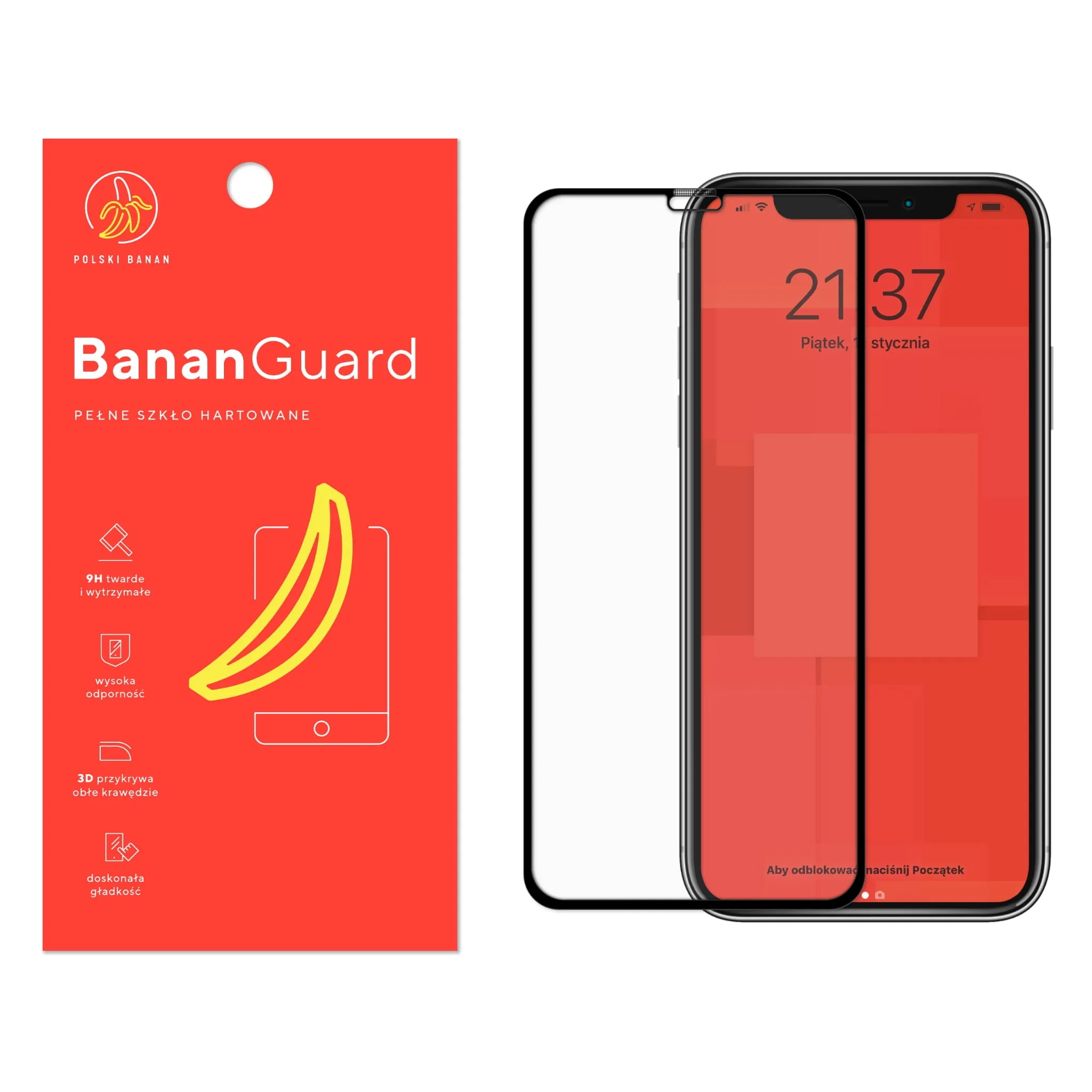 Szkło hartowane 5D Polski Banan BananGuard w kolorze czarnym do Apple iPhone X / Xs