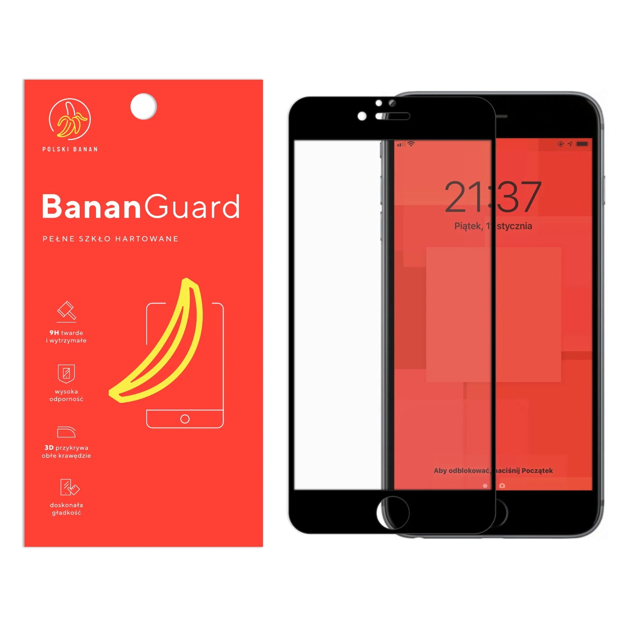 Szkło hartowane 5D Polski Banan BananGuard w kolorze czarnym do Apple iPhone 6 PLUS / 6s PLUS