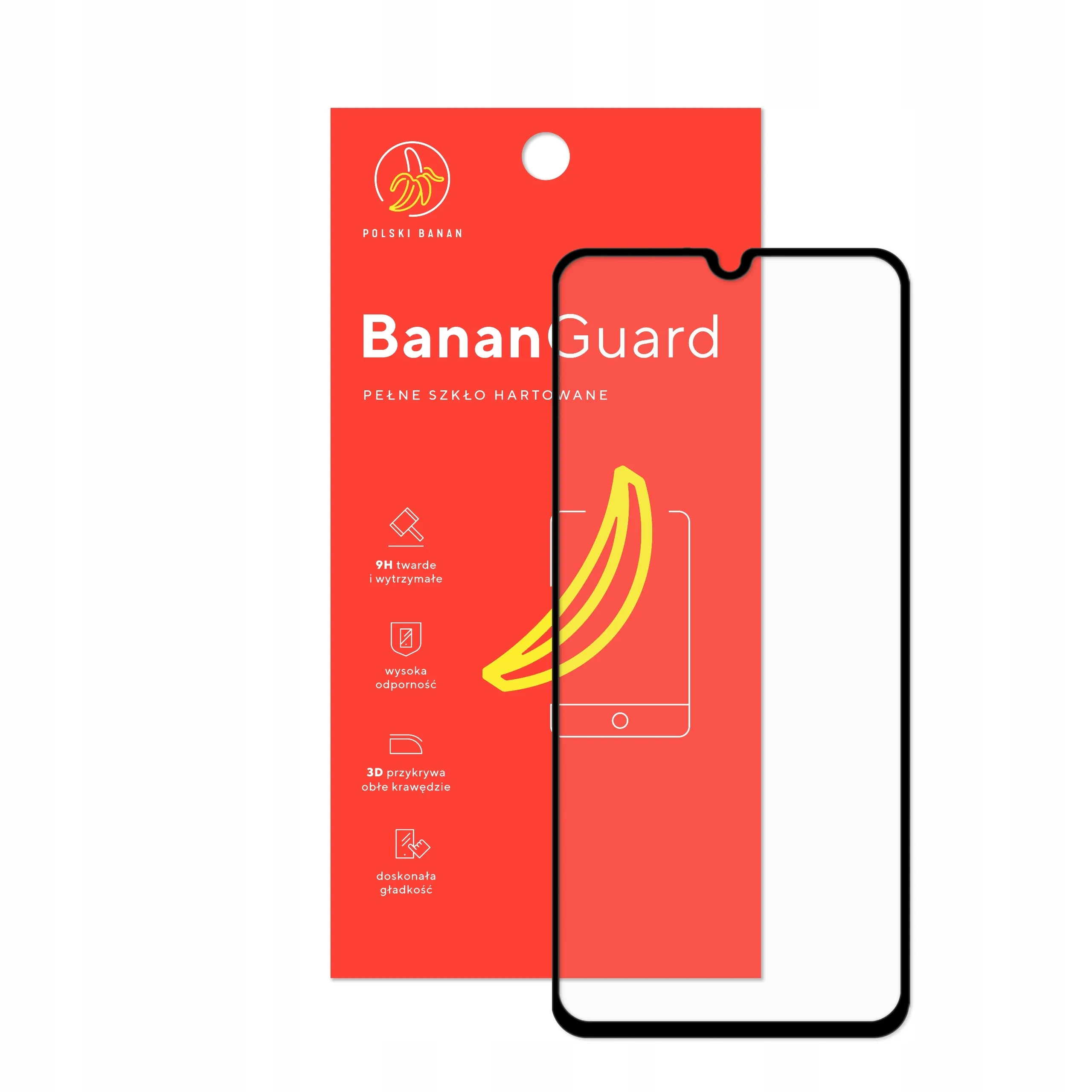 Szkło hartowane 5D Polski Banan BananGuard w kolorze czarnym z opakowaniem do telefonu Samsung Galaxy M21