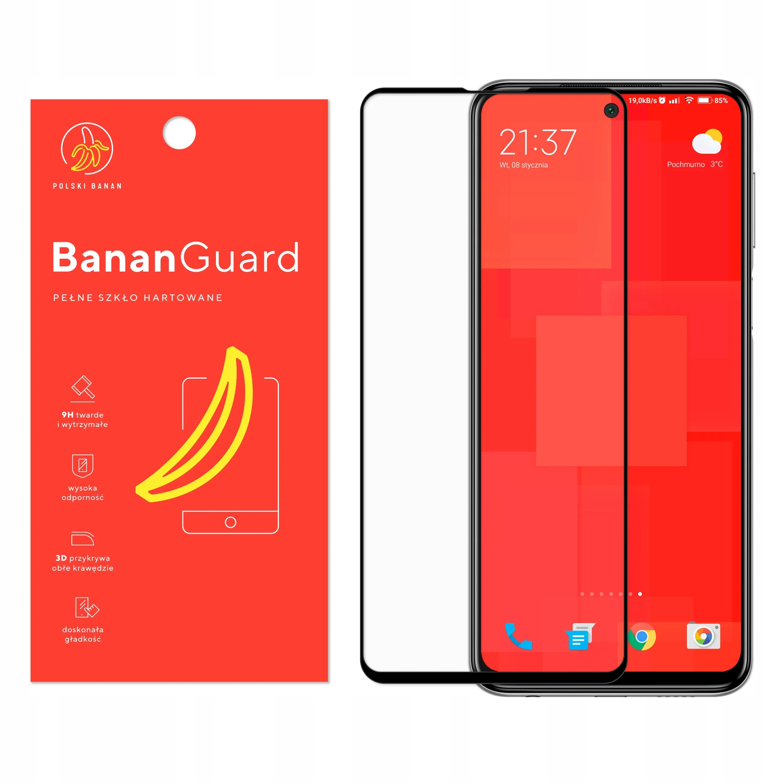 Szkło hartowane 5D Polski Banan BananGuard w kolorze czarnym do Xiaomi Redmi Note 9 Pro / 9S